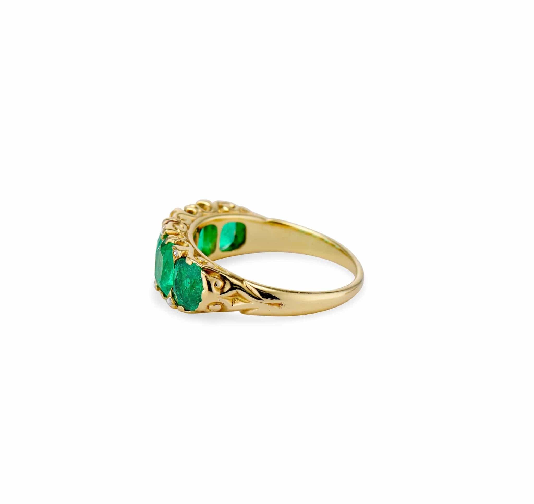 Victorian Emerald Five Stone Carved Half Hoop - Image 3