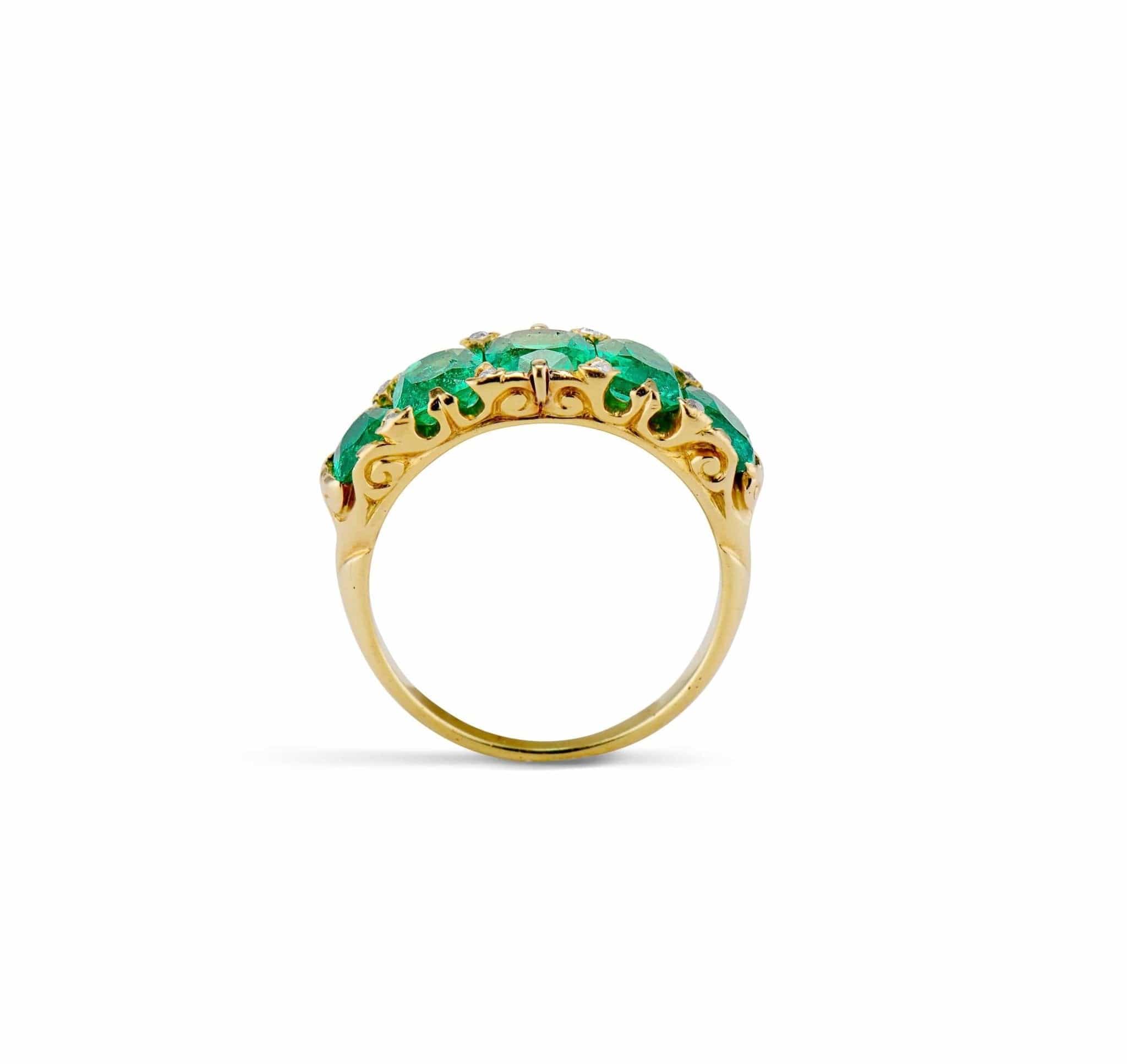 Victorian Emerald Five Stone Carved Half Hoop - Image 4