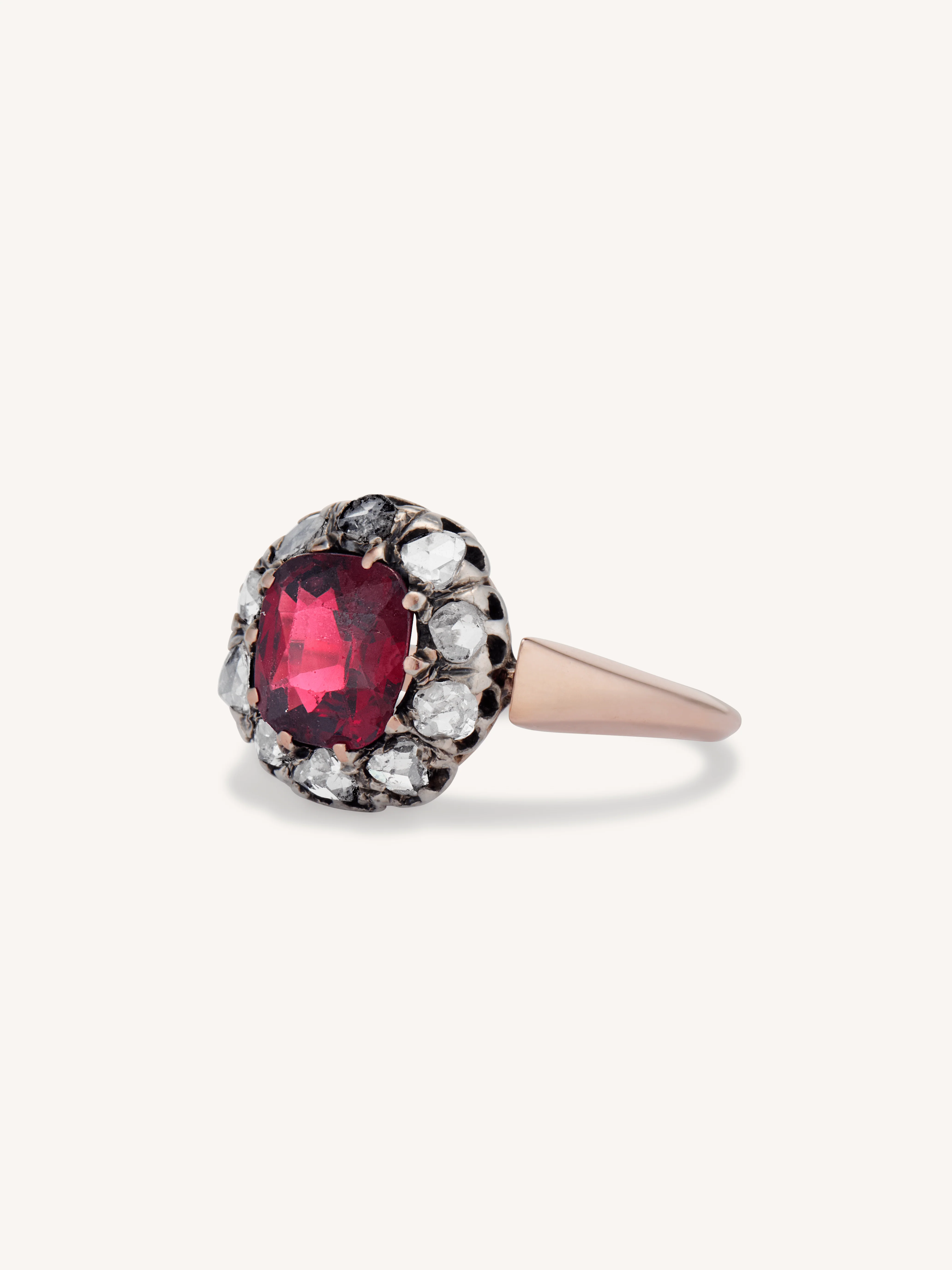 Victorian Cushion Cut Garnet & Rose Cut Diamond Antique Cluster Engagement Ring - Image 4