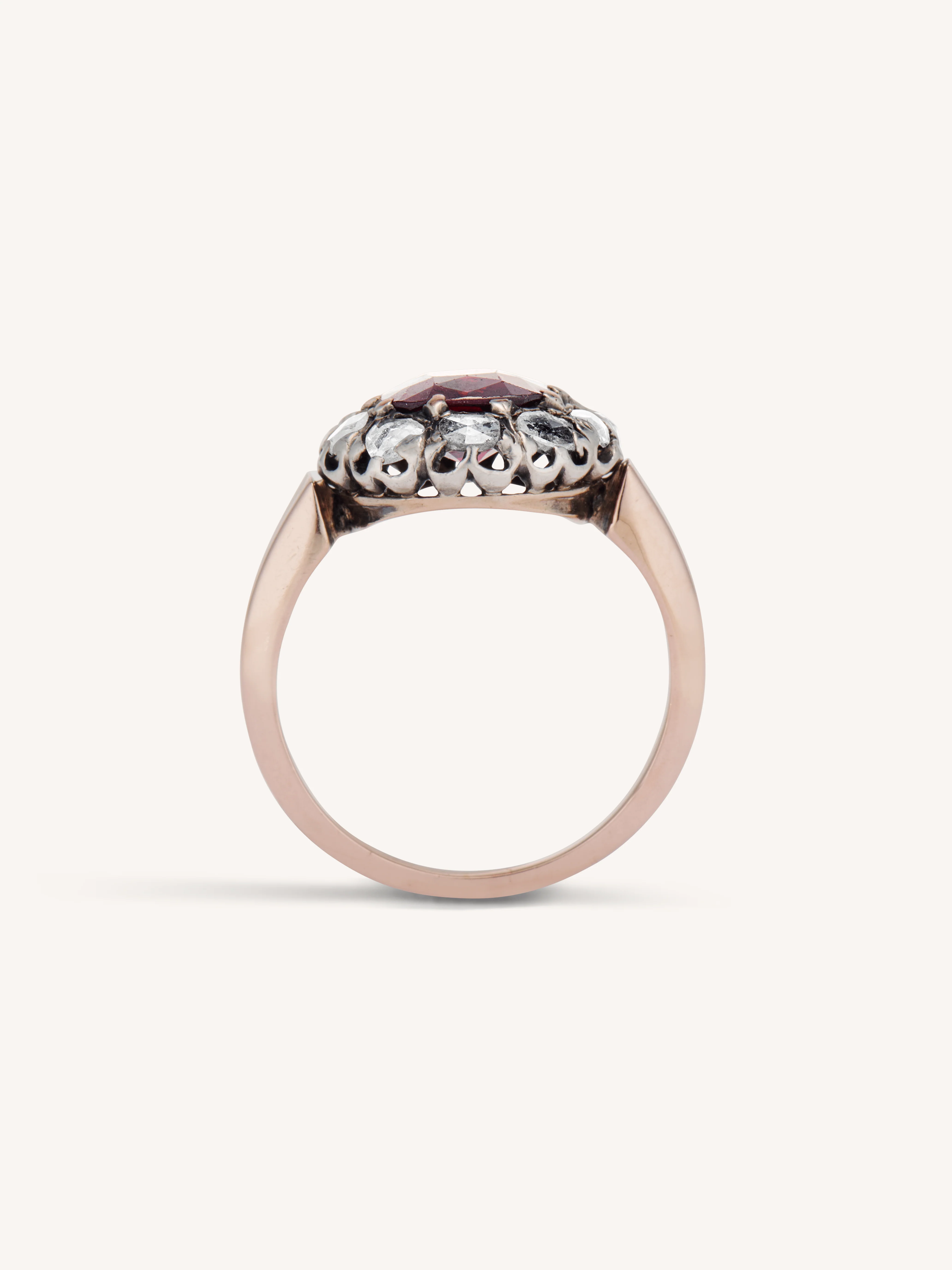 Victorian Cushion Cut Garnet & Rose Cut Diamond Antique Cluster Engagement Ring - Image 6