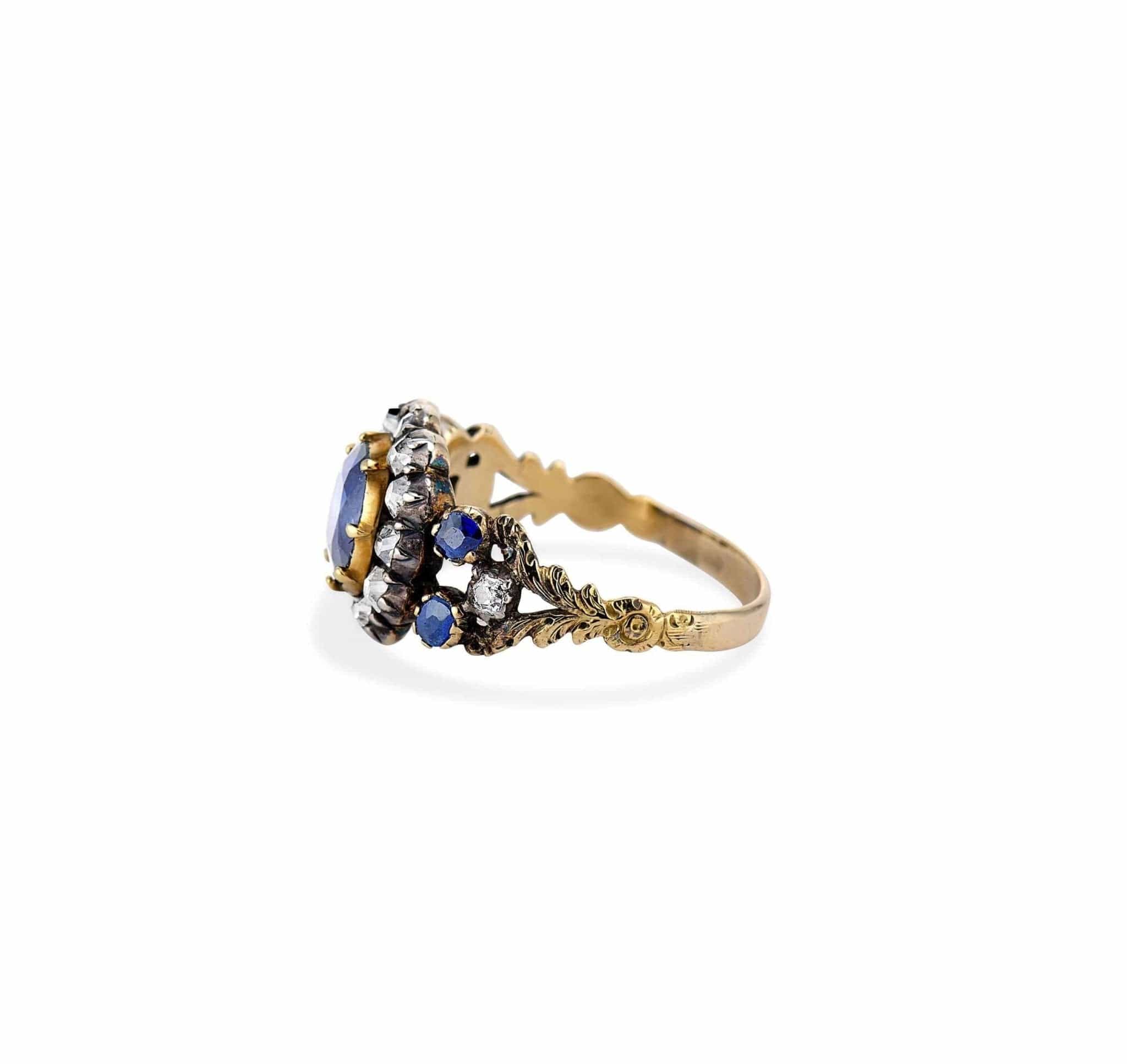 Victorian Cushion Sapphire & Diamond Two Tone Cluster - Image 3