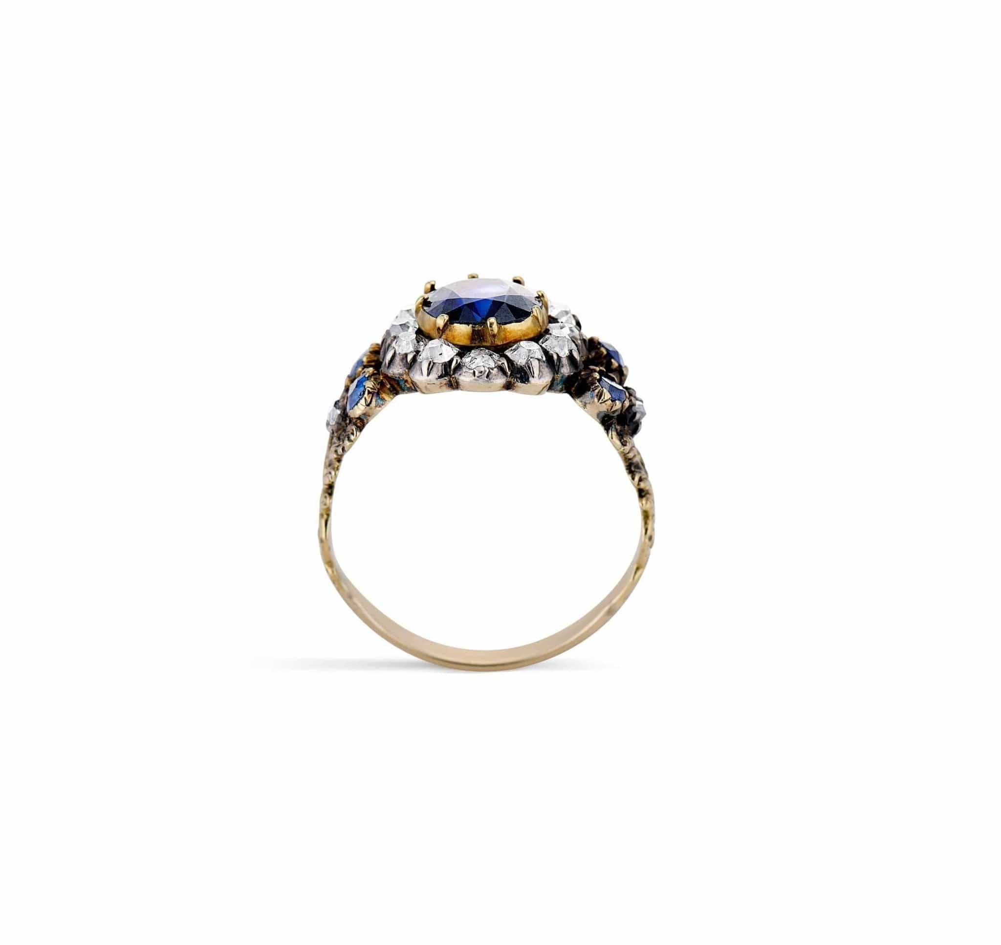 Victorian Cushion Sapphire & Diamond Two Tone Cluster - Image 4