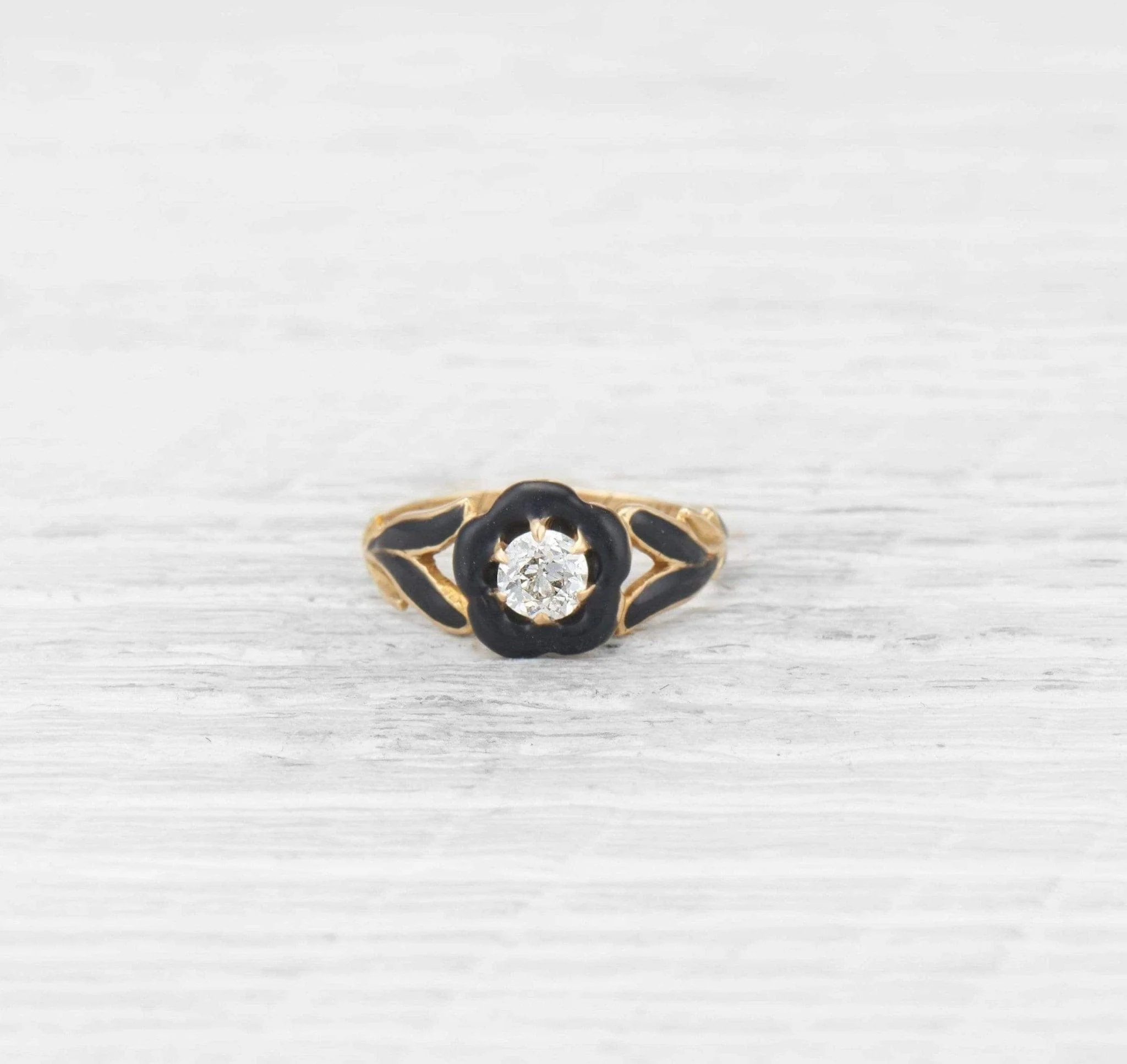 Victorian Diamond and Enamel Mourning Ring - Image 2