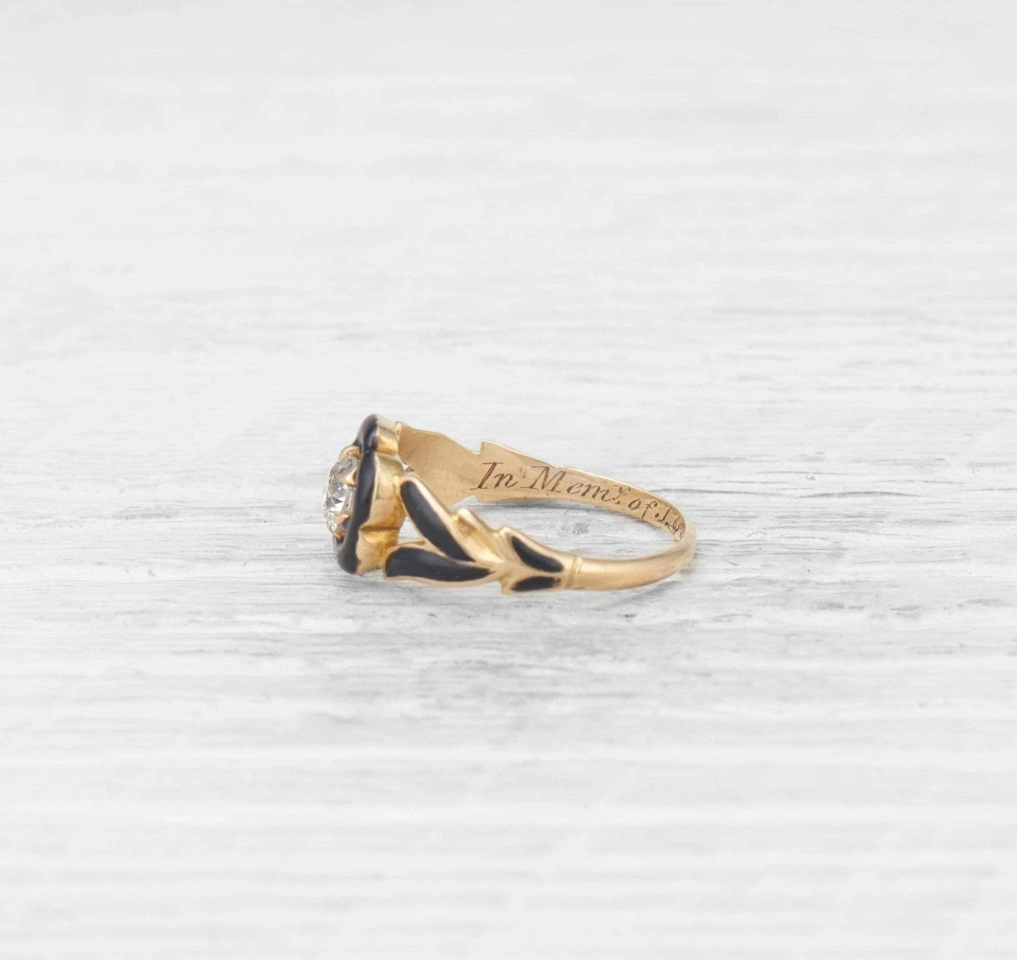 Victorian Diamond and Enamel Mourning Ring - Image 3