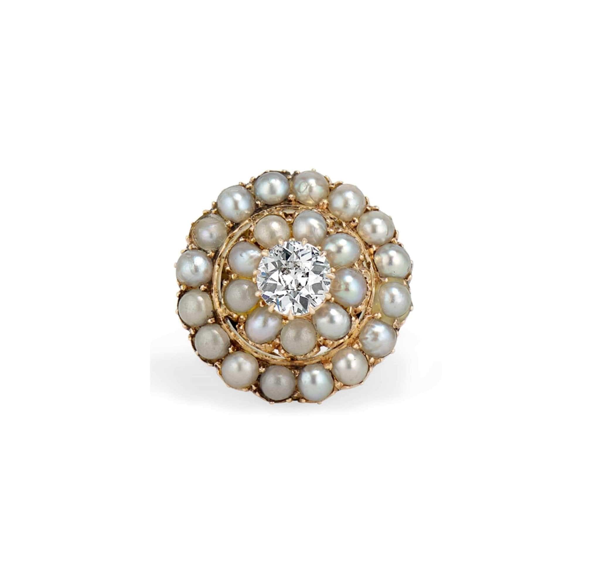 Victorian Diamond and Pearl Cluster Ring - Image 2