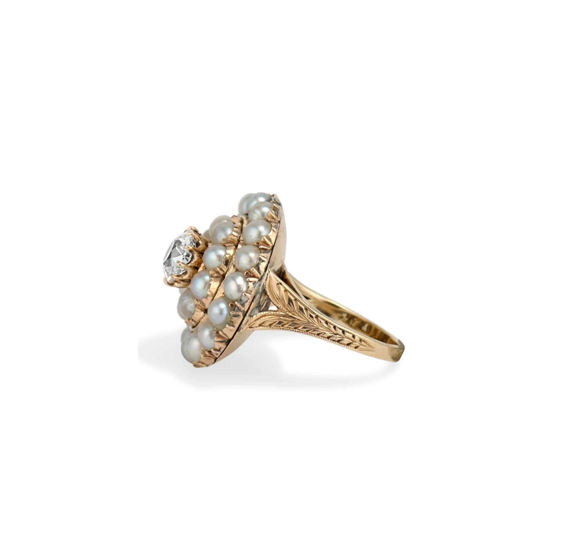 Victorian Diamond and Pearl Cluster Ring - Image 3