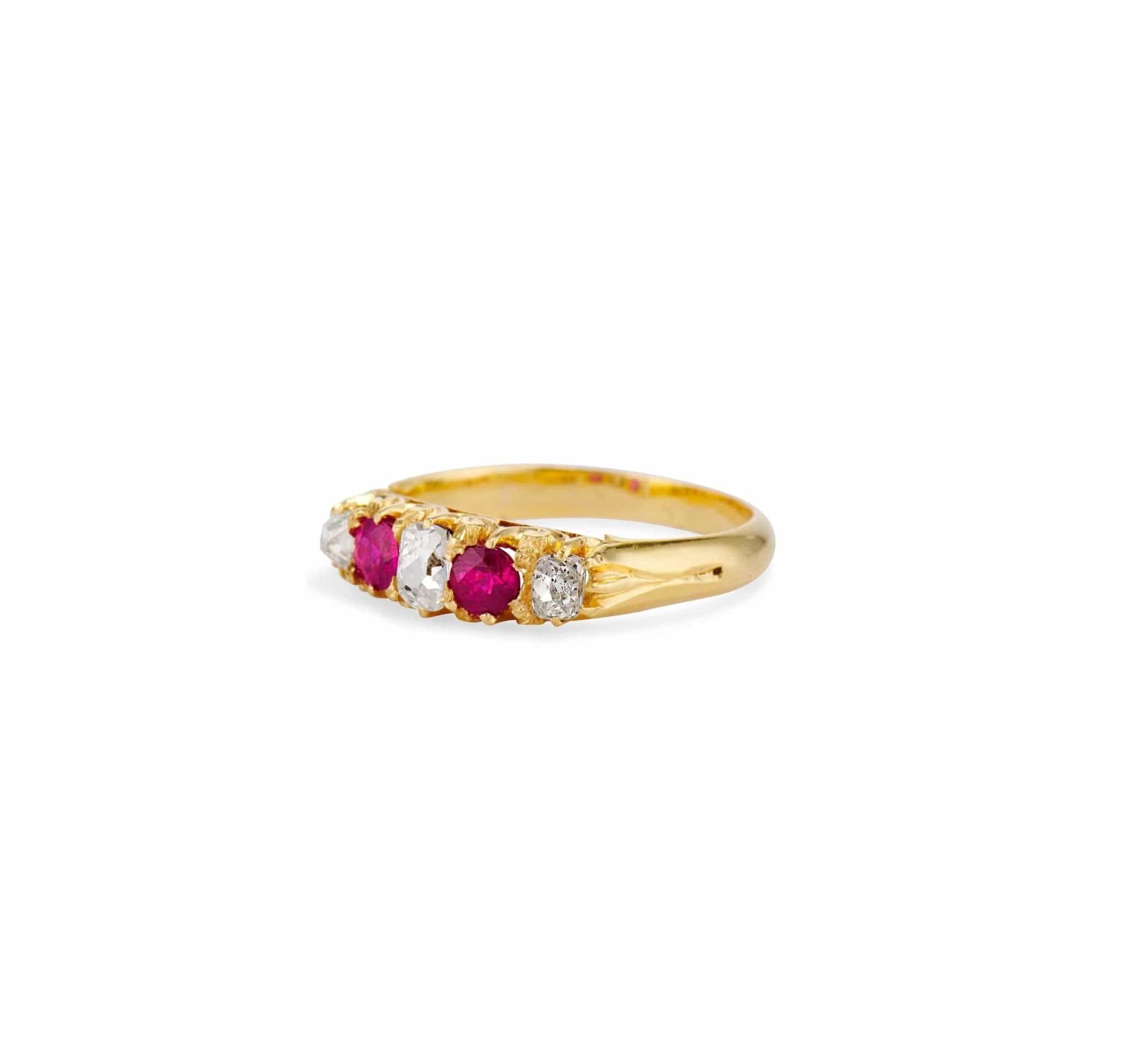 Victorian Diamond and Ruby Half Band Ring - Image 3