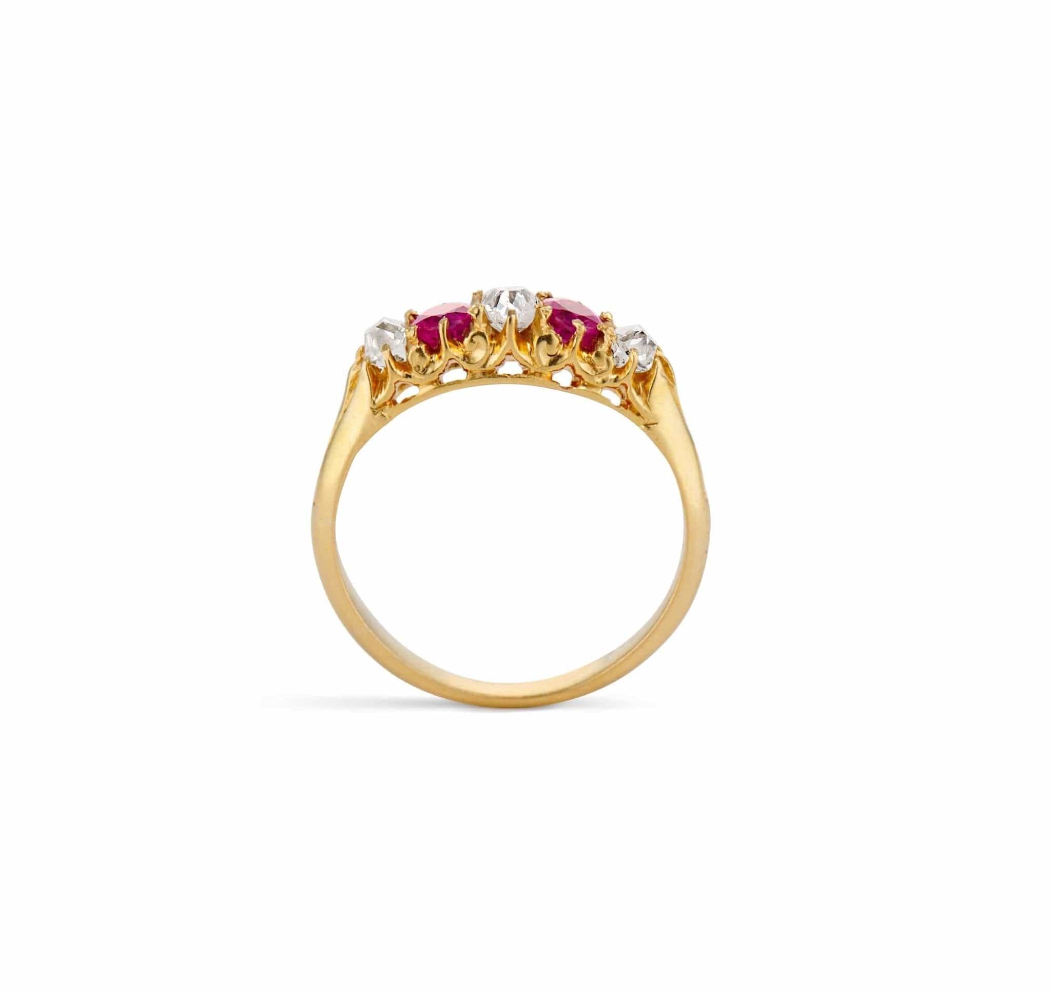 Victorian Diamond and Ruby Half Band Ring - Image 4