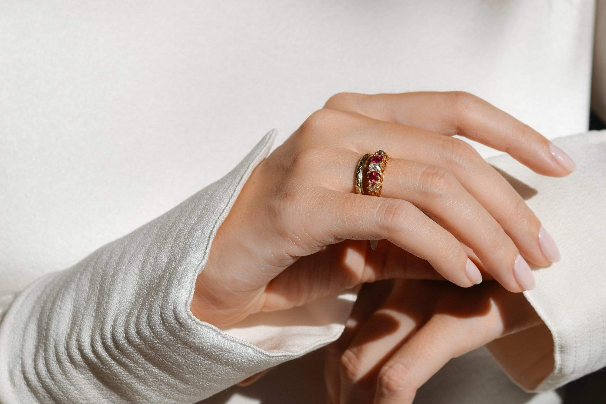 Victorian Diamond and Ruby Half Band Ring - Image 6