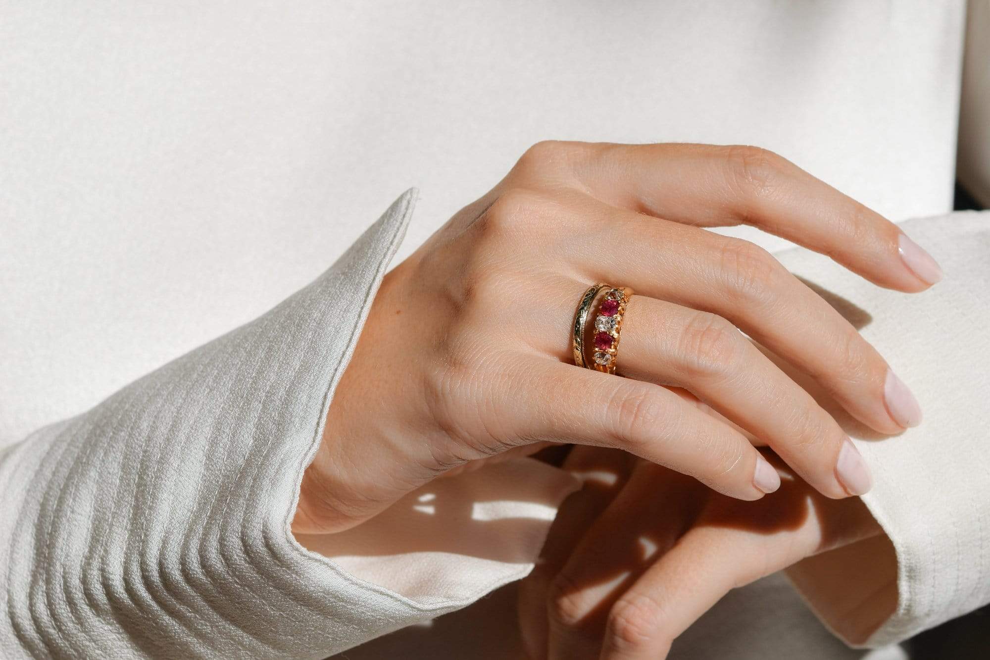 Victorian Diamond and Ruby Half Band Ring - Image 8
