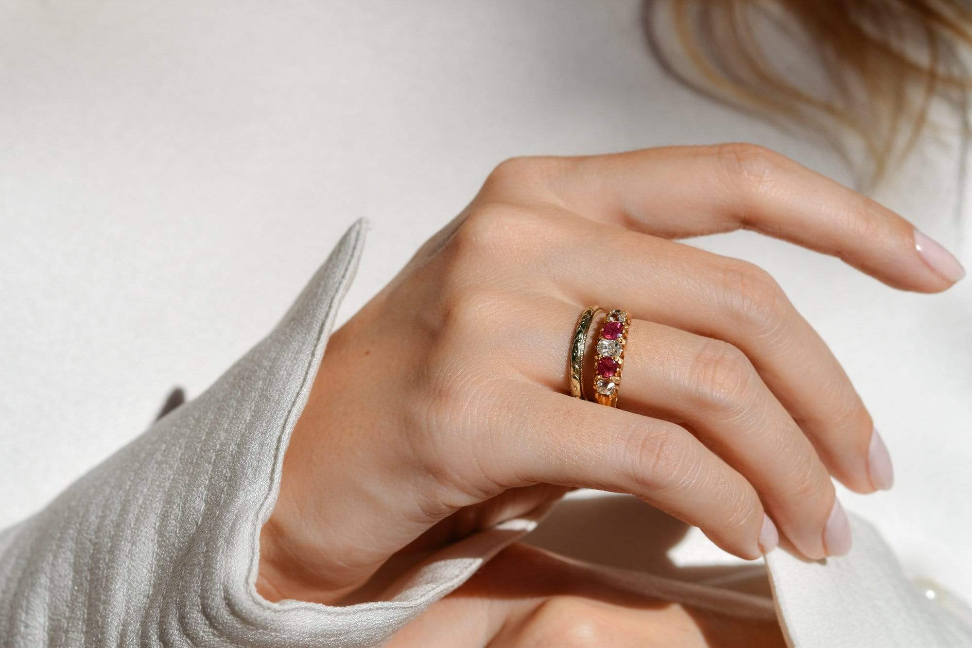 Victorian Diamond and Ruby Half Band Ring - Image 9