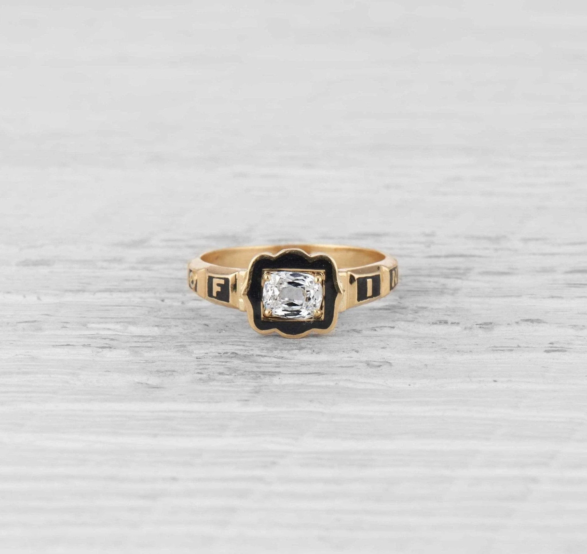 Victorian Diamond & Enamel Mourning Ring - Image 2