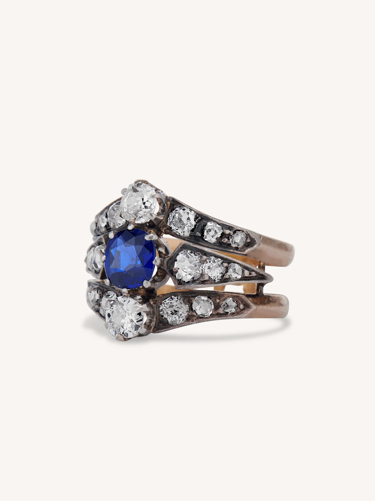 Victorian Diamond & Sapphire Tiered Antique Dinner Ring, France - Image 4