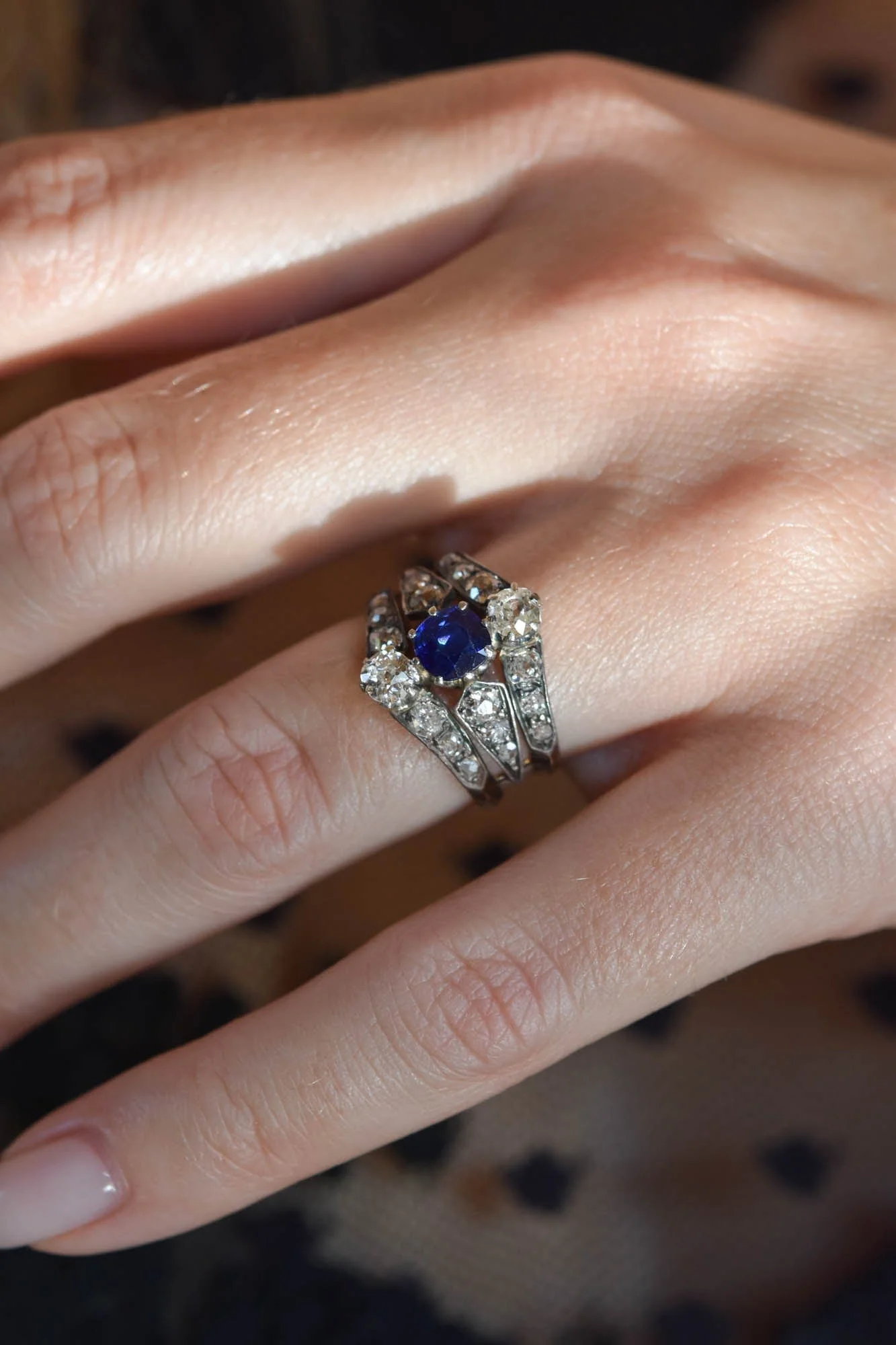 Victorian Diamond & Sapphire Tiered Antique Dinner Ring, France - Image 7