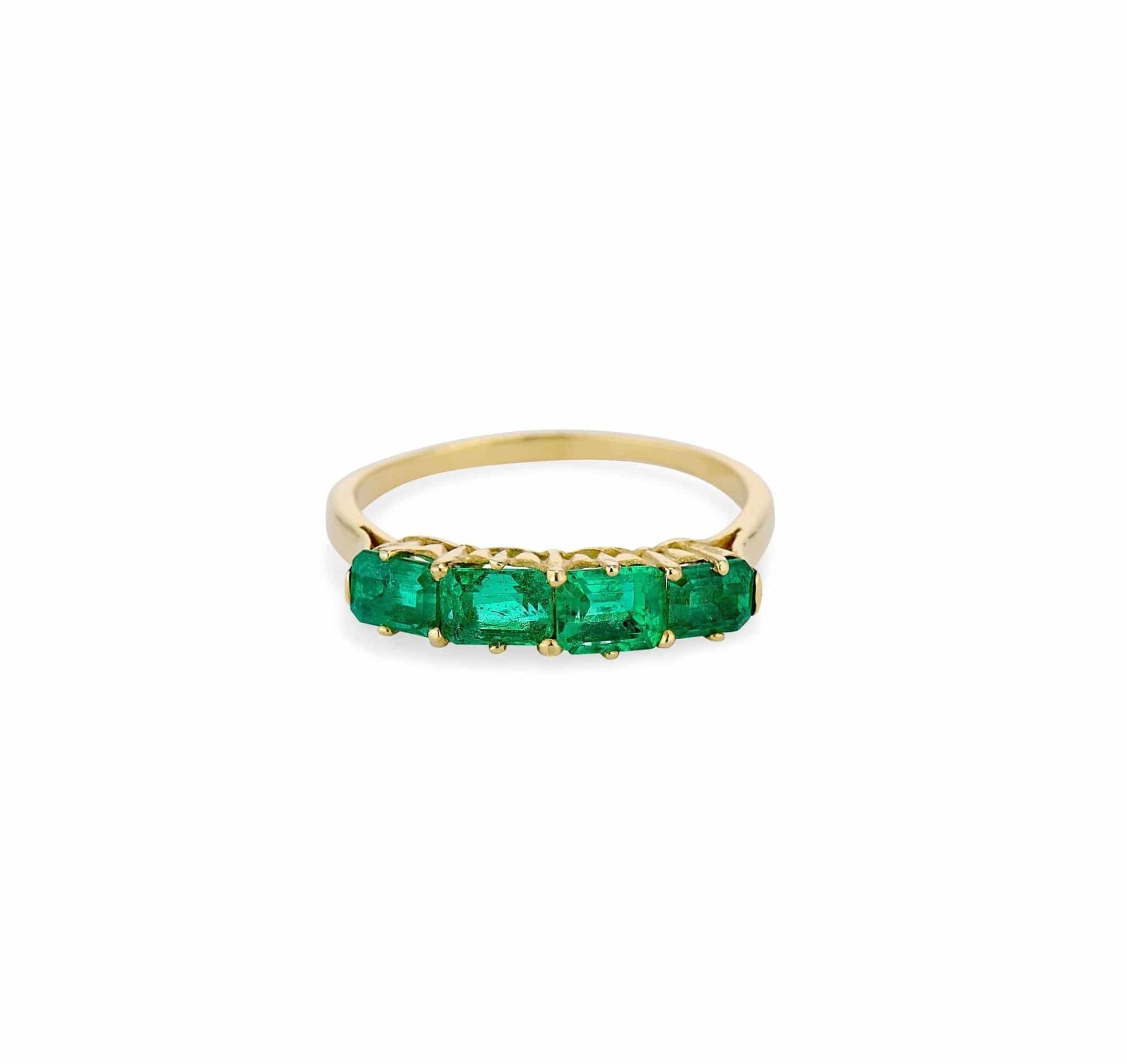 1880s Victorian Emerald Yellow Gold Half Hoop Band - Image 2