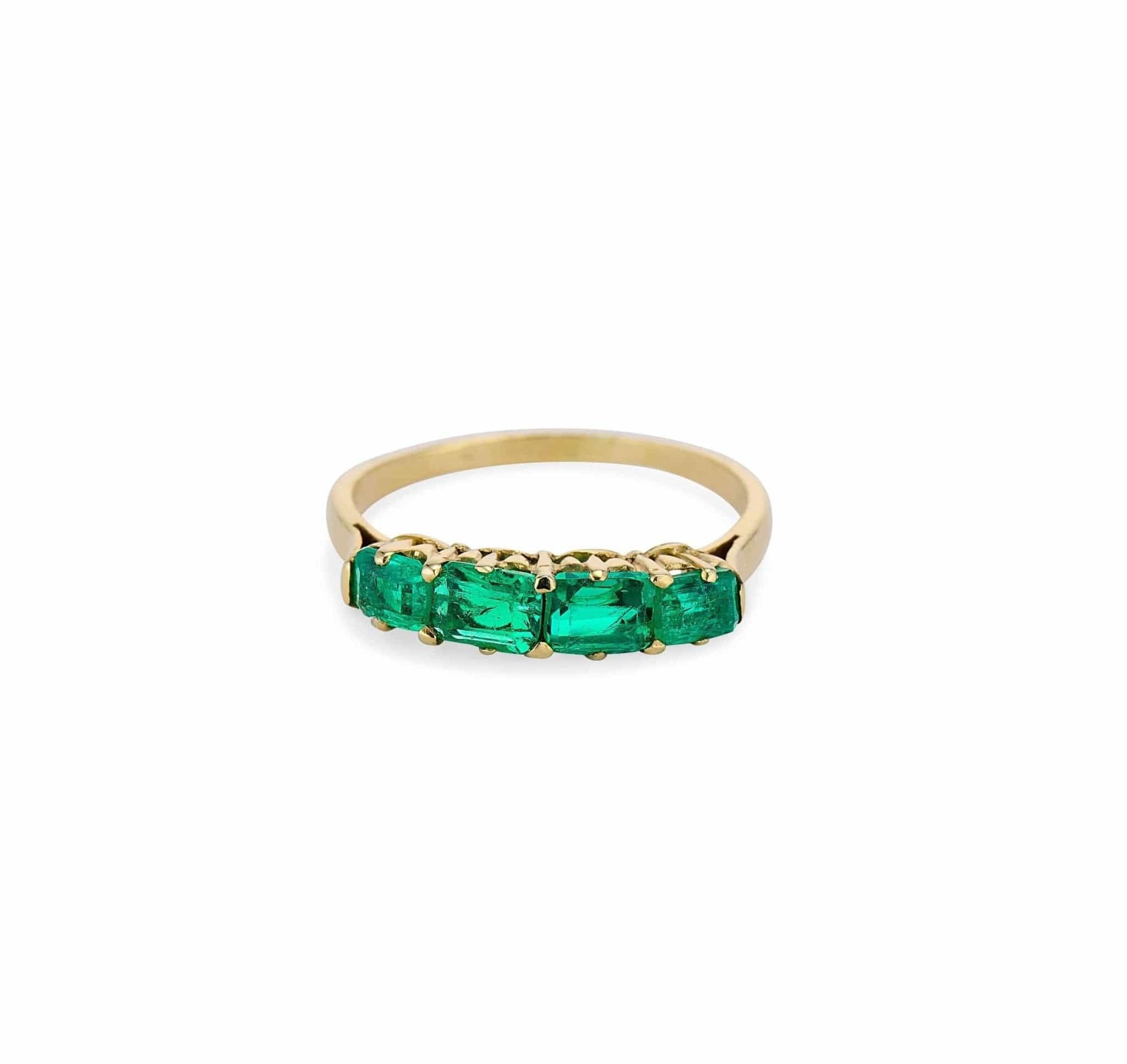 1880s Victorian Emerald Yellow Gold Half Hoop Band - Image 2