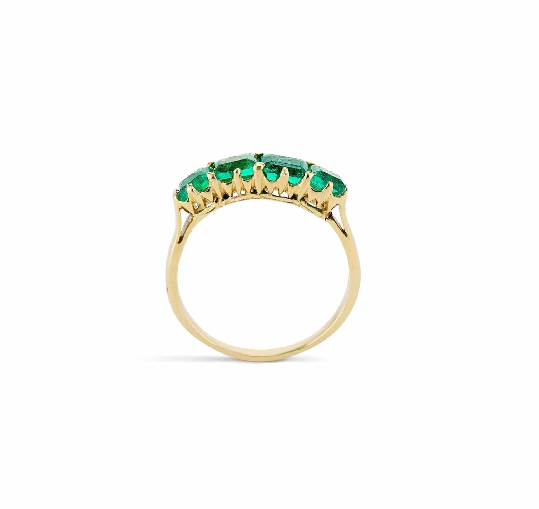 1880s Victorian Emerald Yellow Gold Half Hoop Band - Image 4