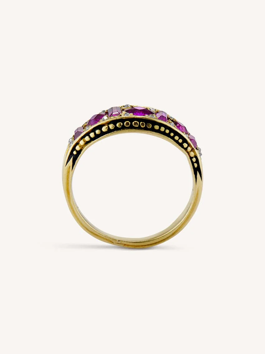 Victorian Enamelled Ruby Half Band Accent Ring - Image 4