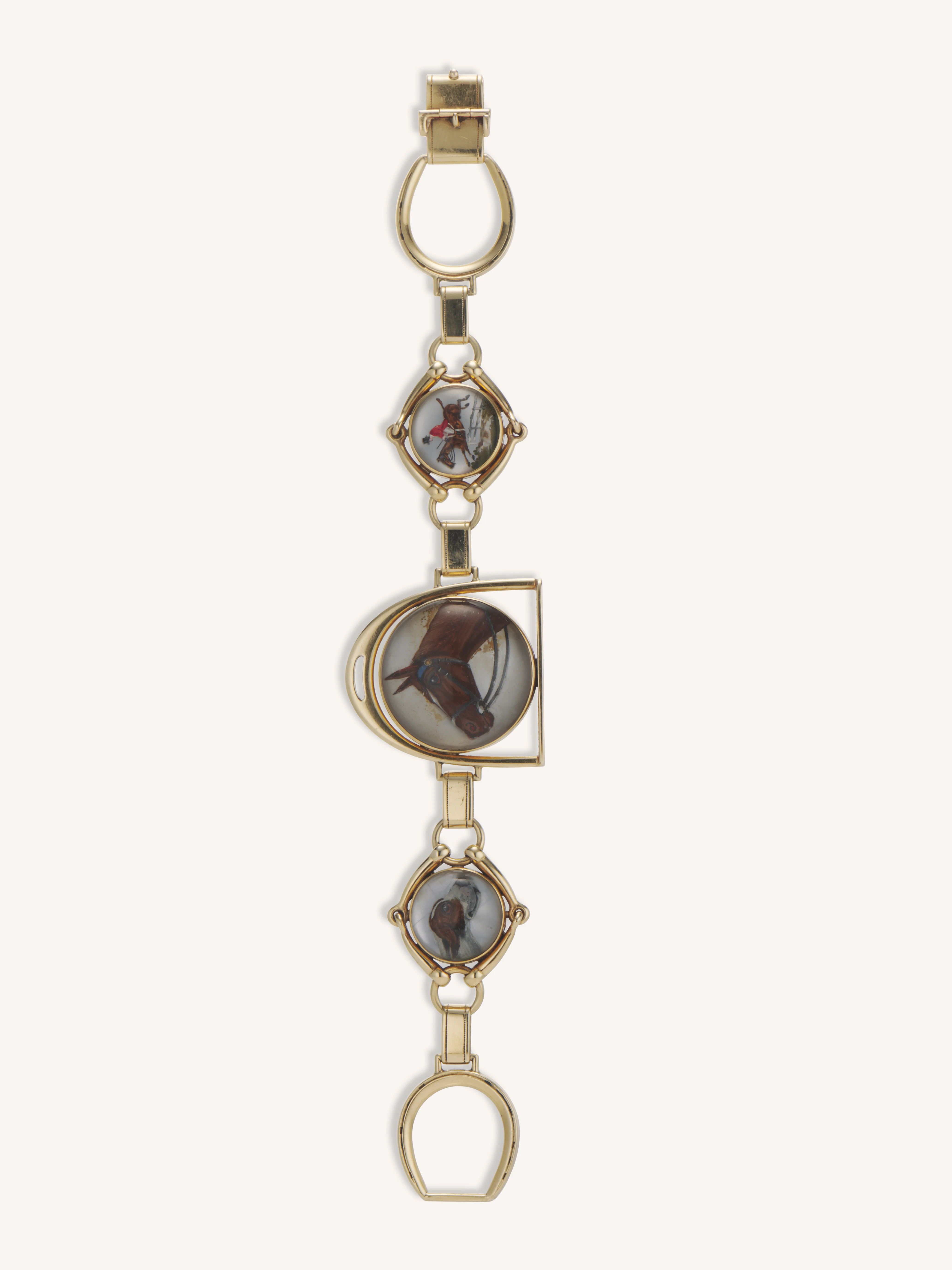 Antique Victorian Equestrian Motif Essex Crystal Link Bracelet - Image 4