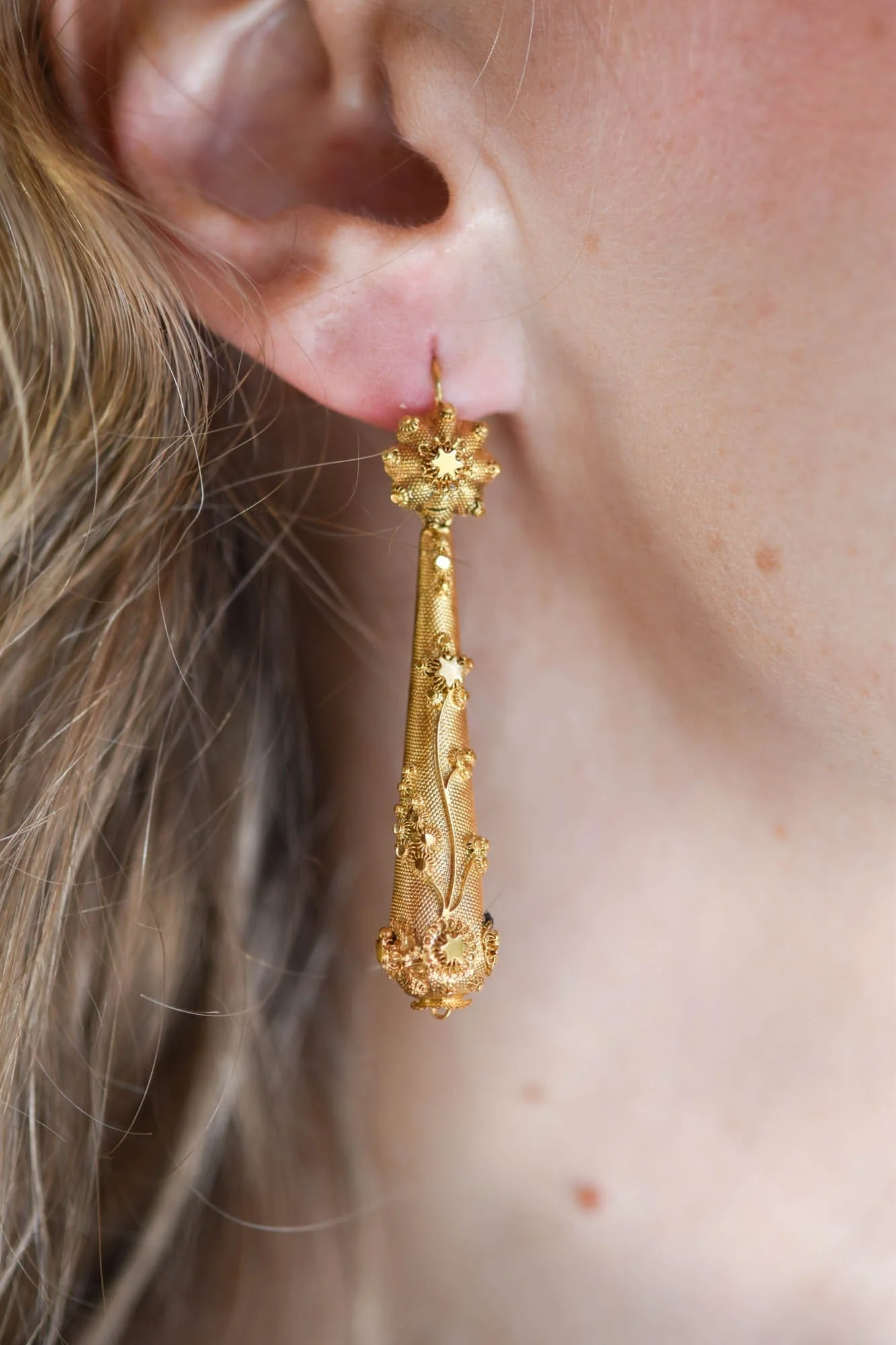 Victorian Etruscan Revival Gold Dormeuse Earrings - Image 2