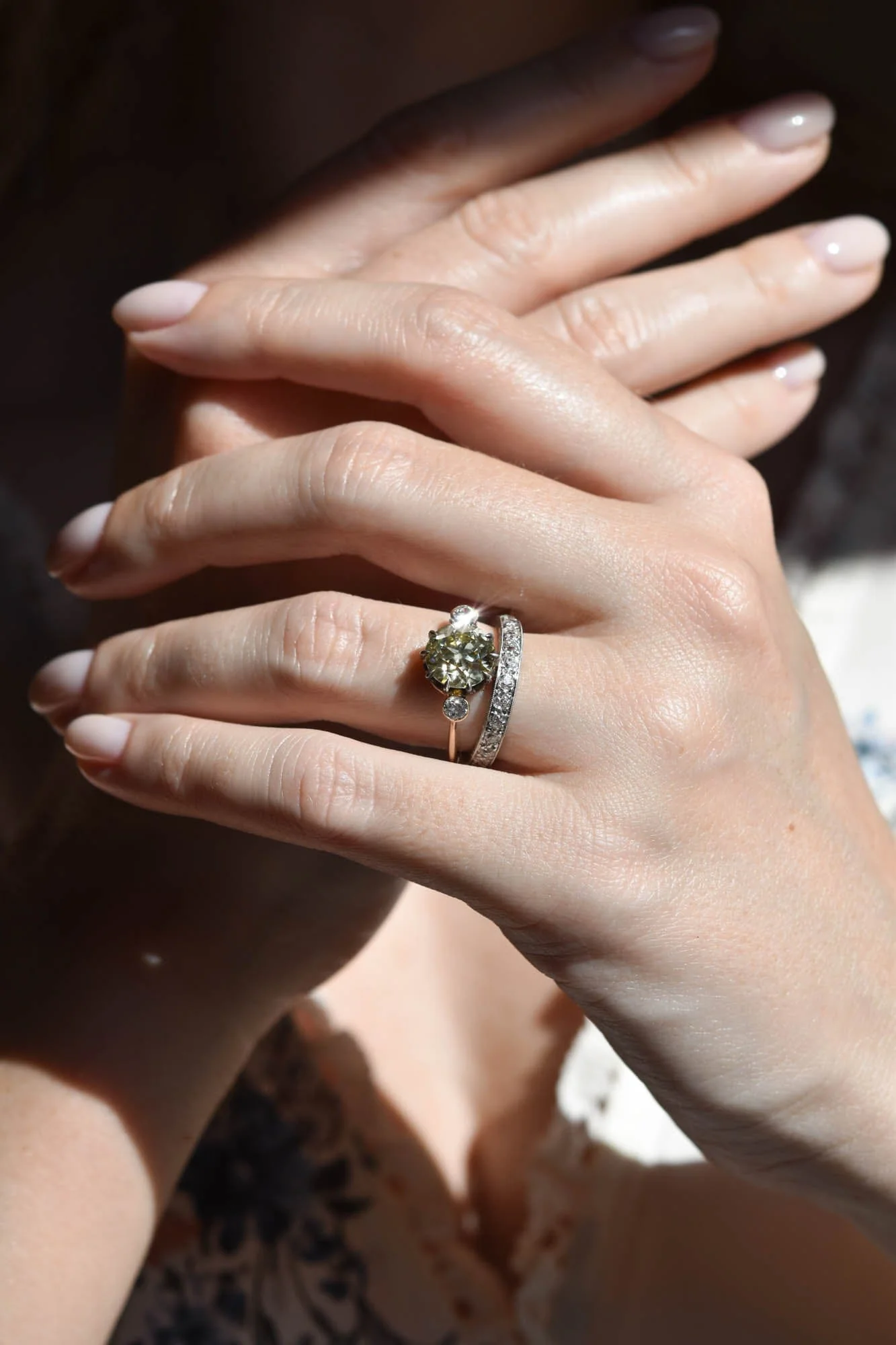 Victorian 2.84 Carat Fancy Brown-Greenish Old European Diamond Three Stone Antique Engagement Ring - Image 6