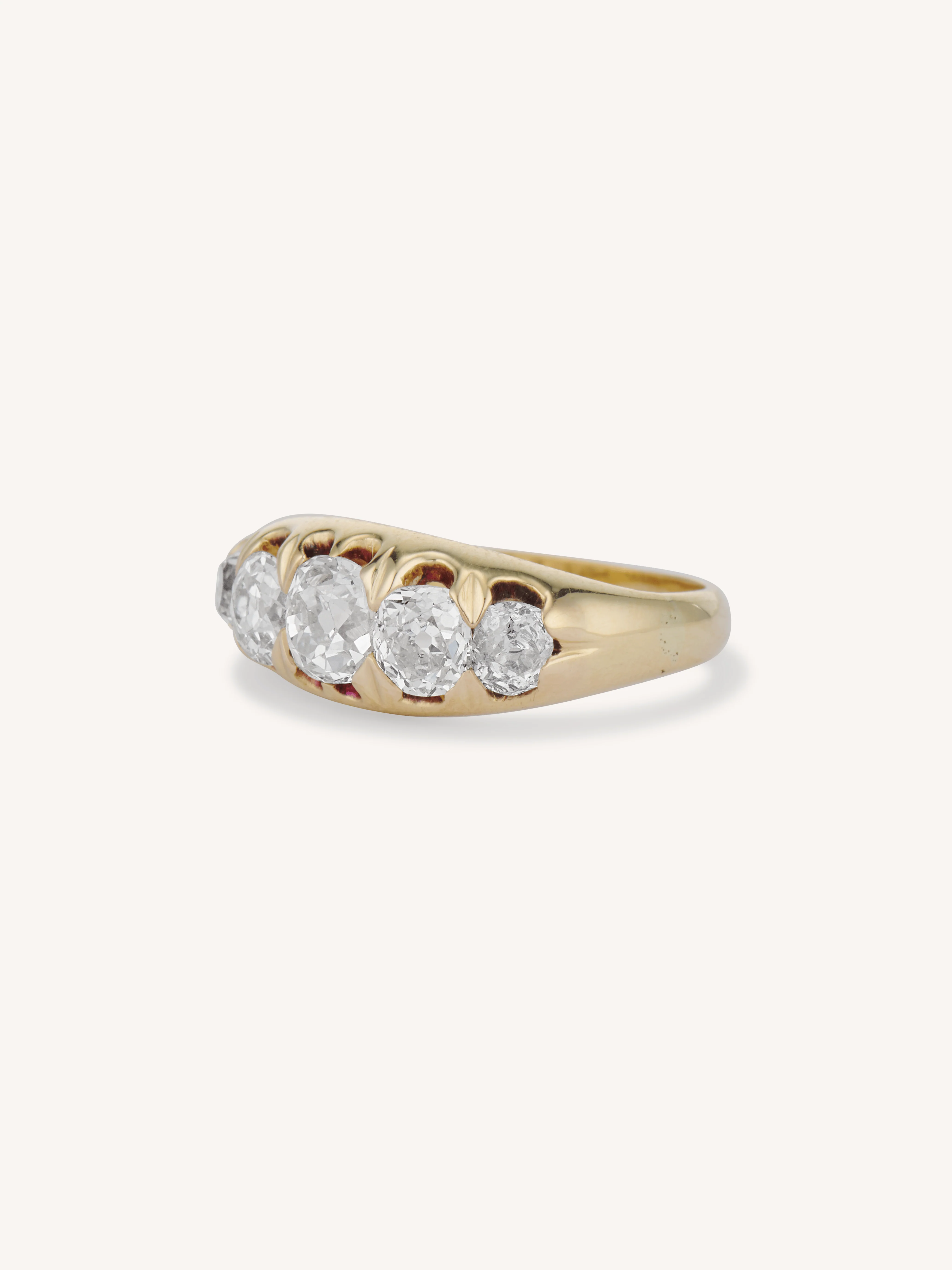 Victorian Five-Stone Old Mine Diamond 18k Yellow Gold Antique Ring - Image 4