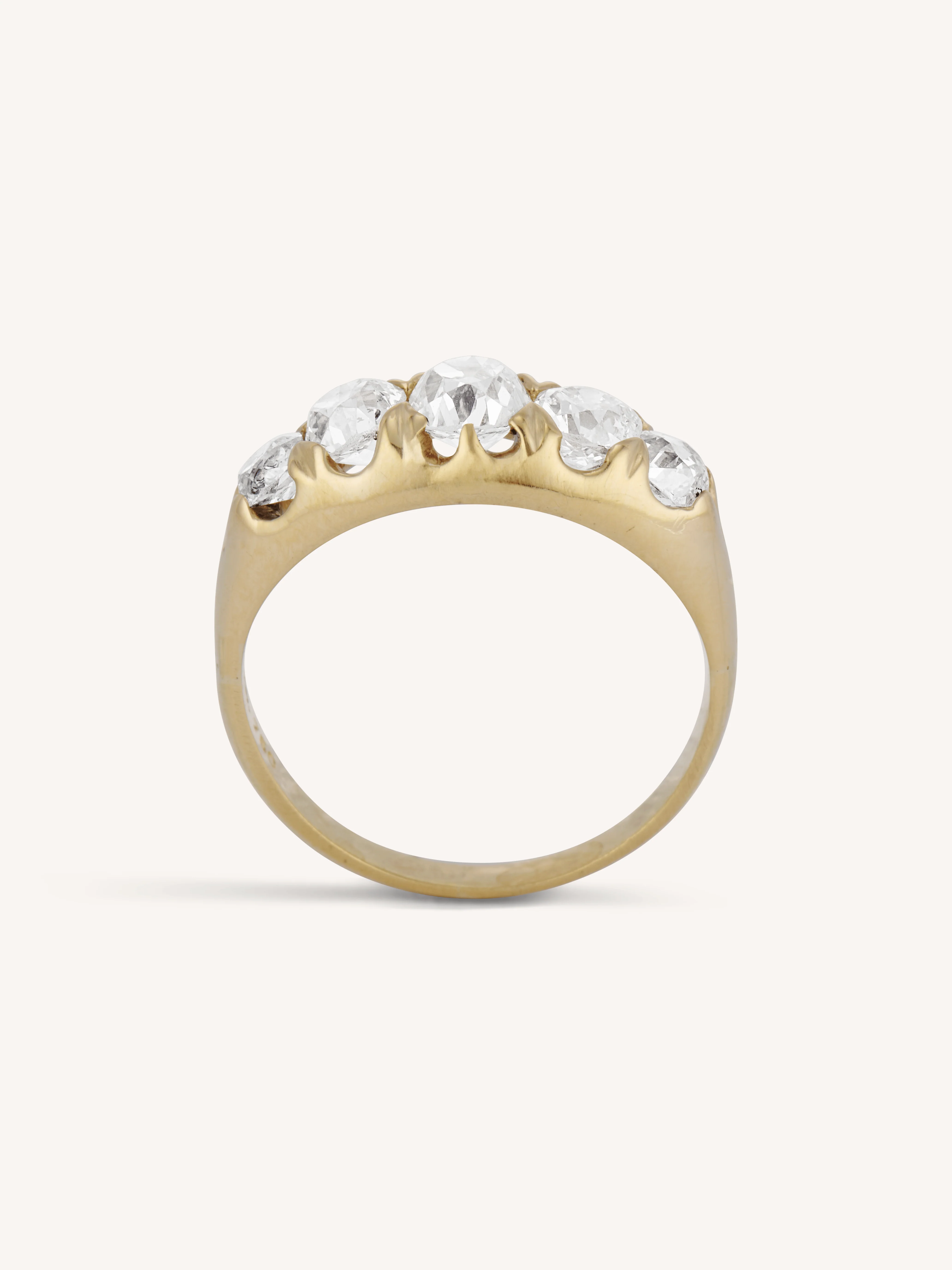 Victorian Five-Stone Old Mine Diamond 18k Yellow Gold Antique Ring - Image 8