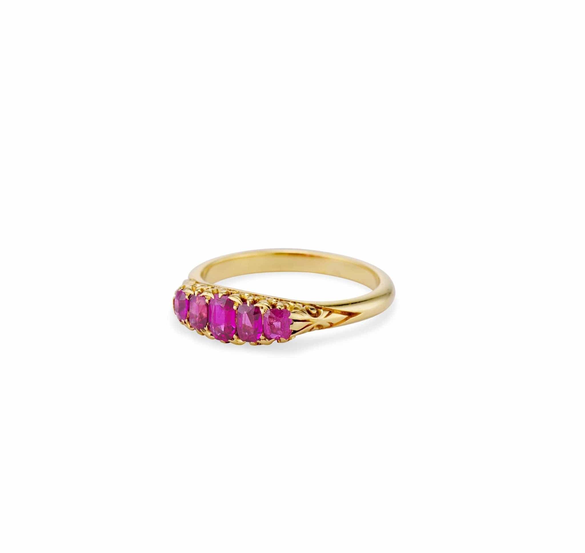 Victorian Five Stone Burmese Ruby Carved Half Hoop, England - Image 2