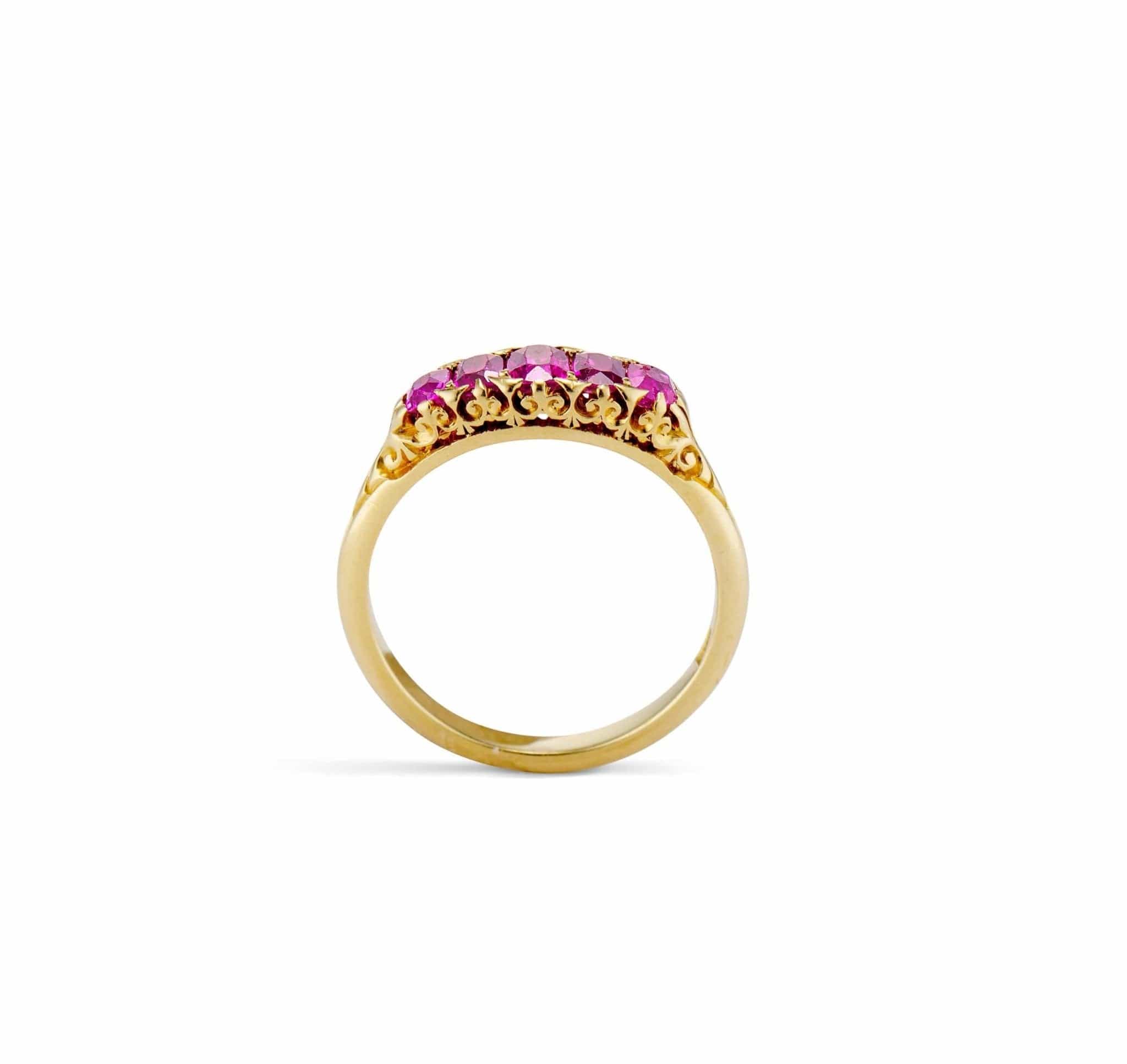 Victorian Five Stone Burmese Ruby Carved Half Hoop, England - Image 4