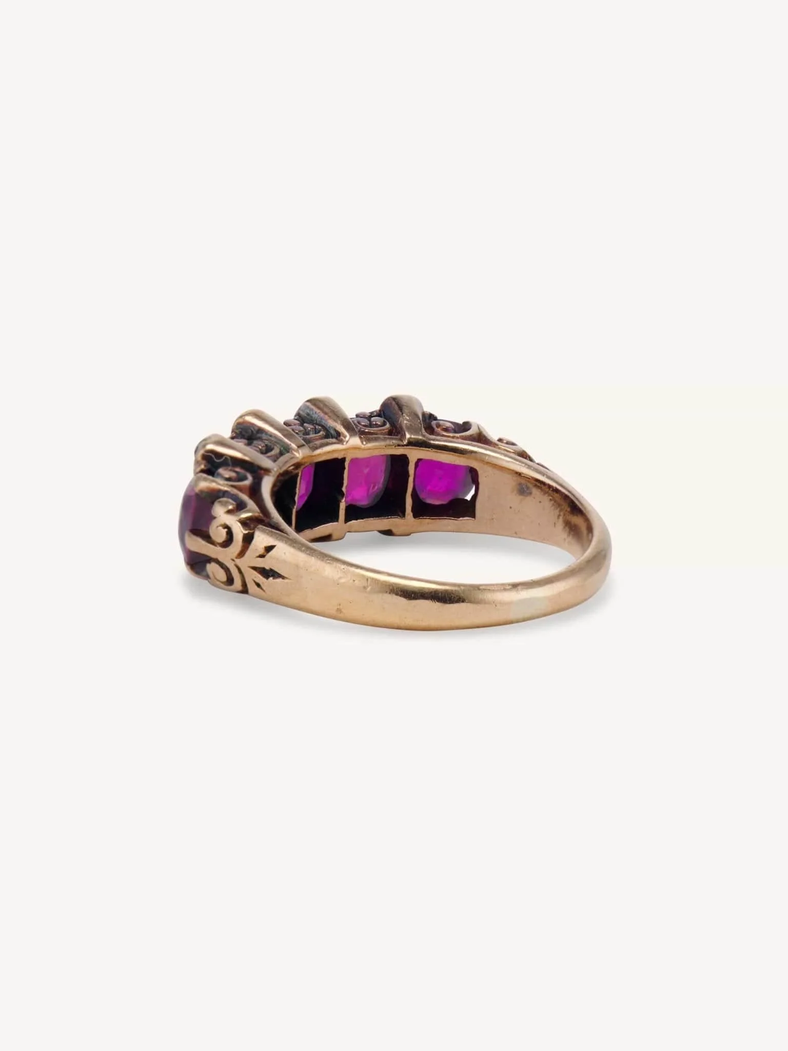 Victorian Five Stone Ruby & Rose Cut Diamond Carved Half Hoop - Image 4
