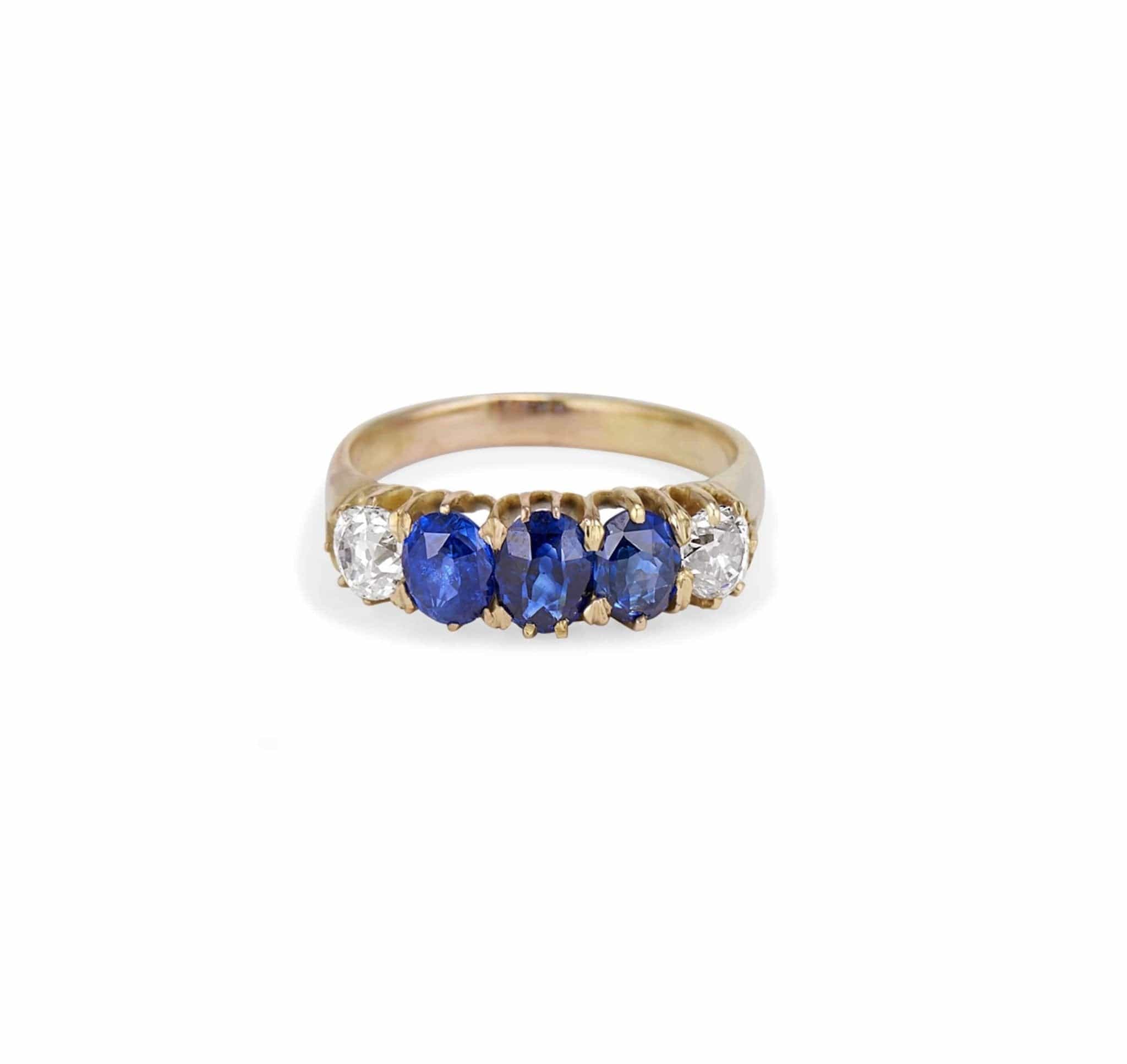 VICTORIAN FIVE STONE SAPPHIRE AND DIAMOND RING - Image 2