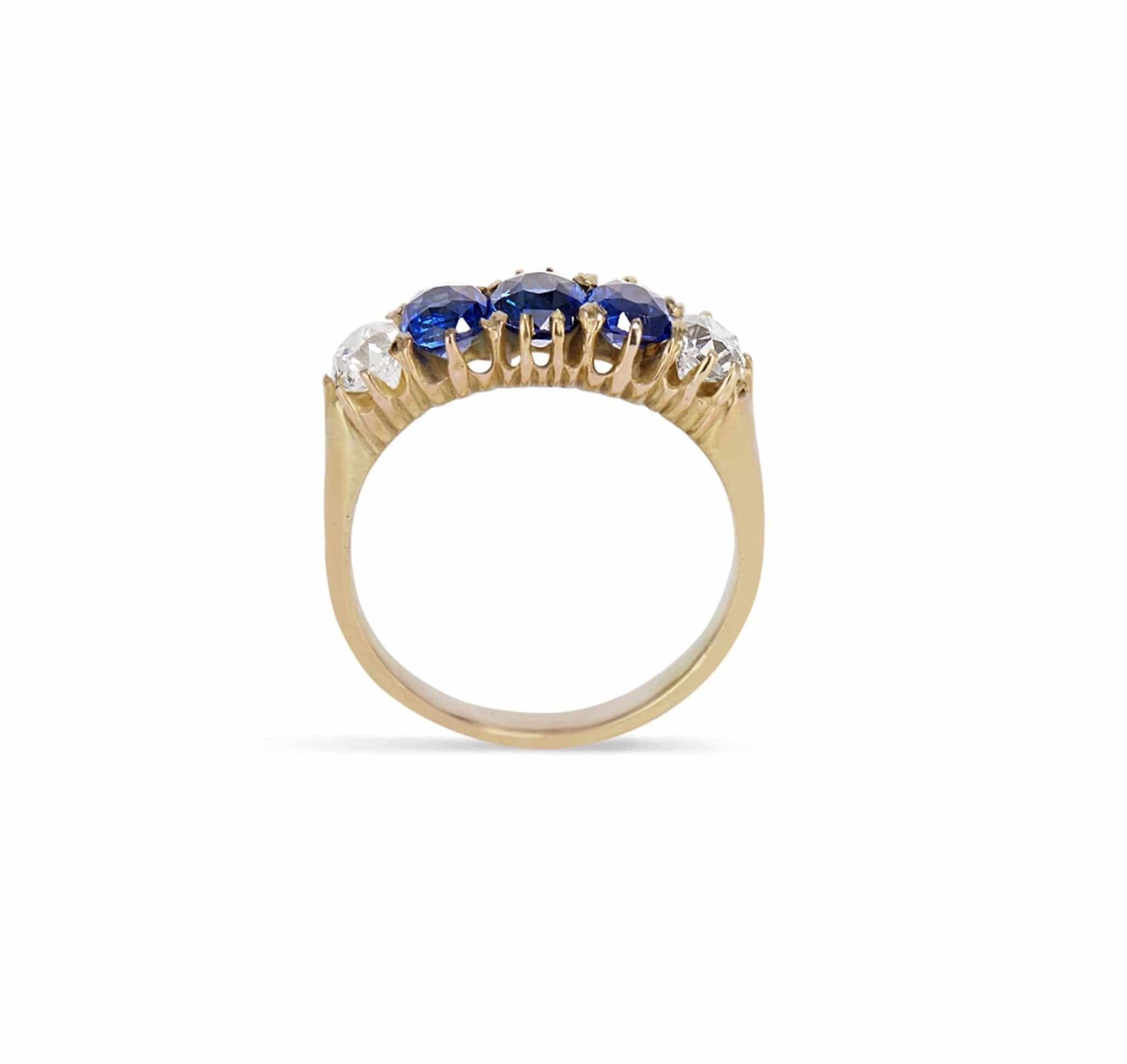 VICTORIAN FIVE STONE SAPPHIRE AND DIAMOND RING - Image 3