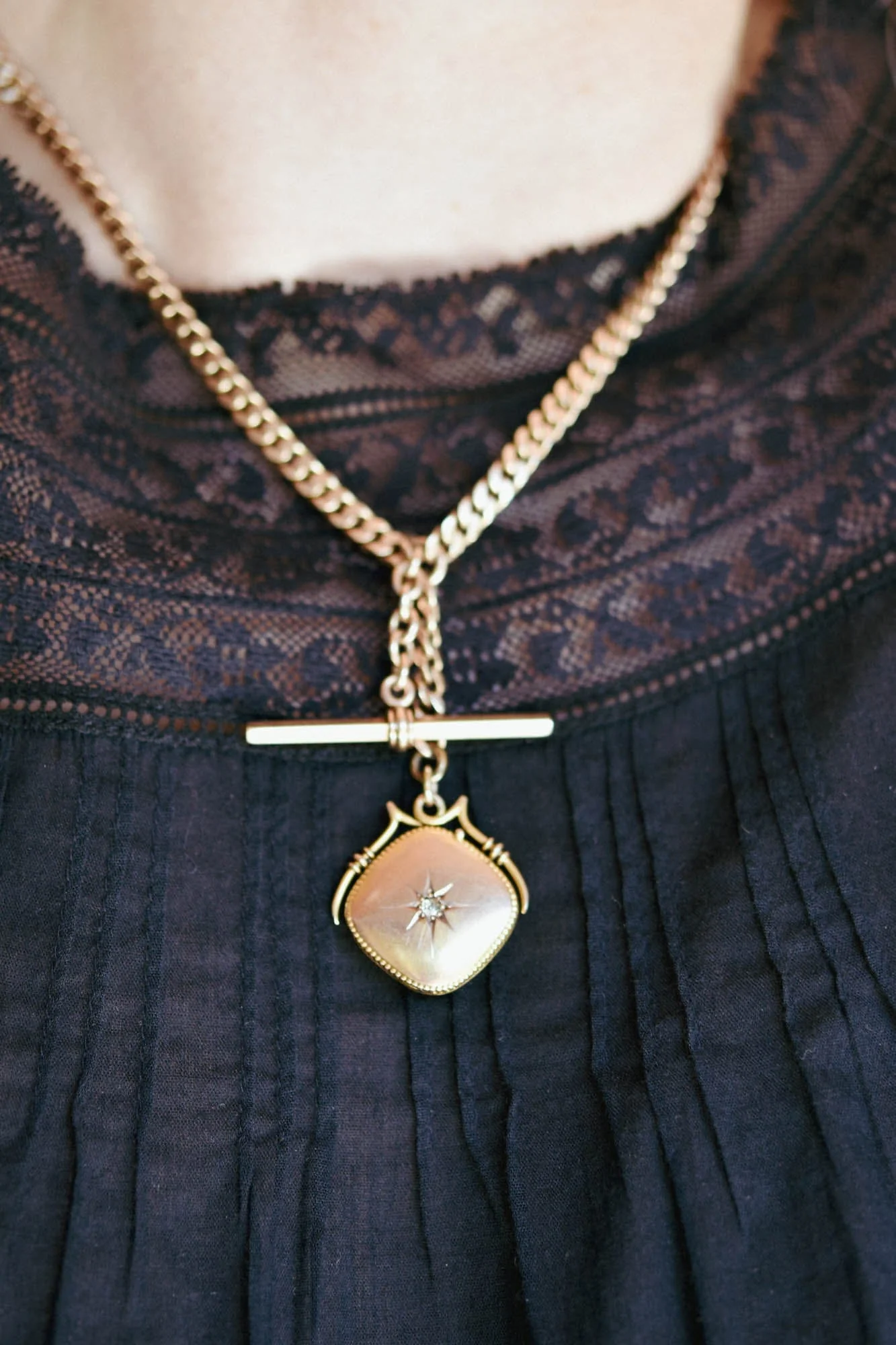 Victorian Gold Albert Chain, Locket & Watch Fob Antique Necklace - Image 2