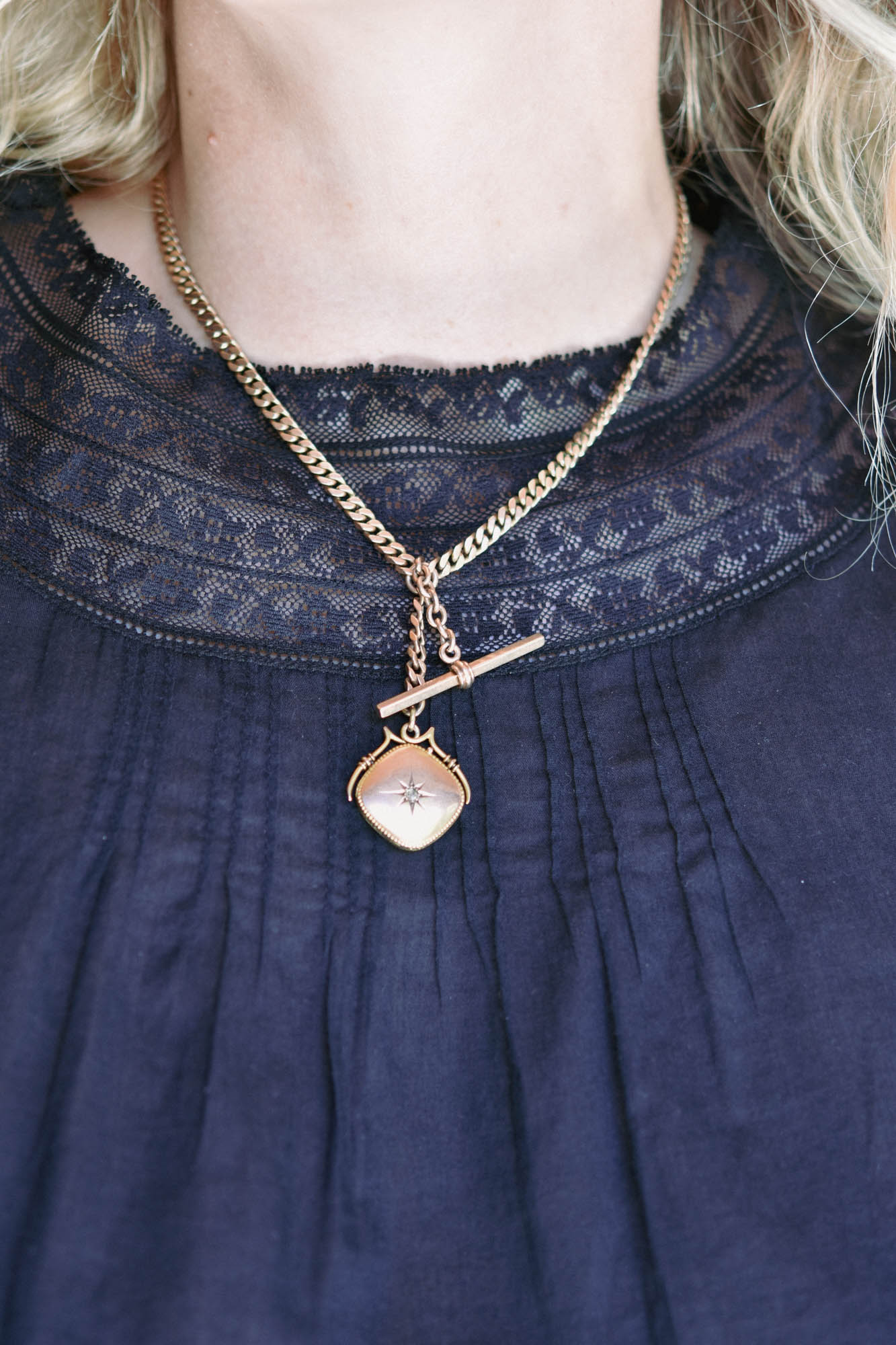 Victorian Gold Albert Chain, Locket & Watch Fob Antique Necklace - Image 3