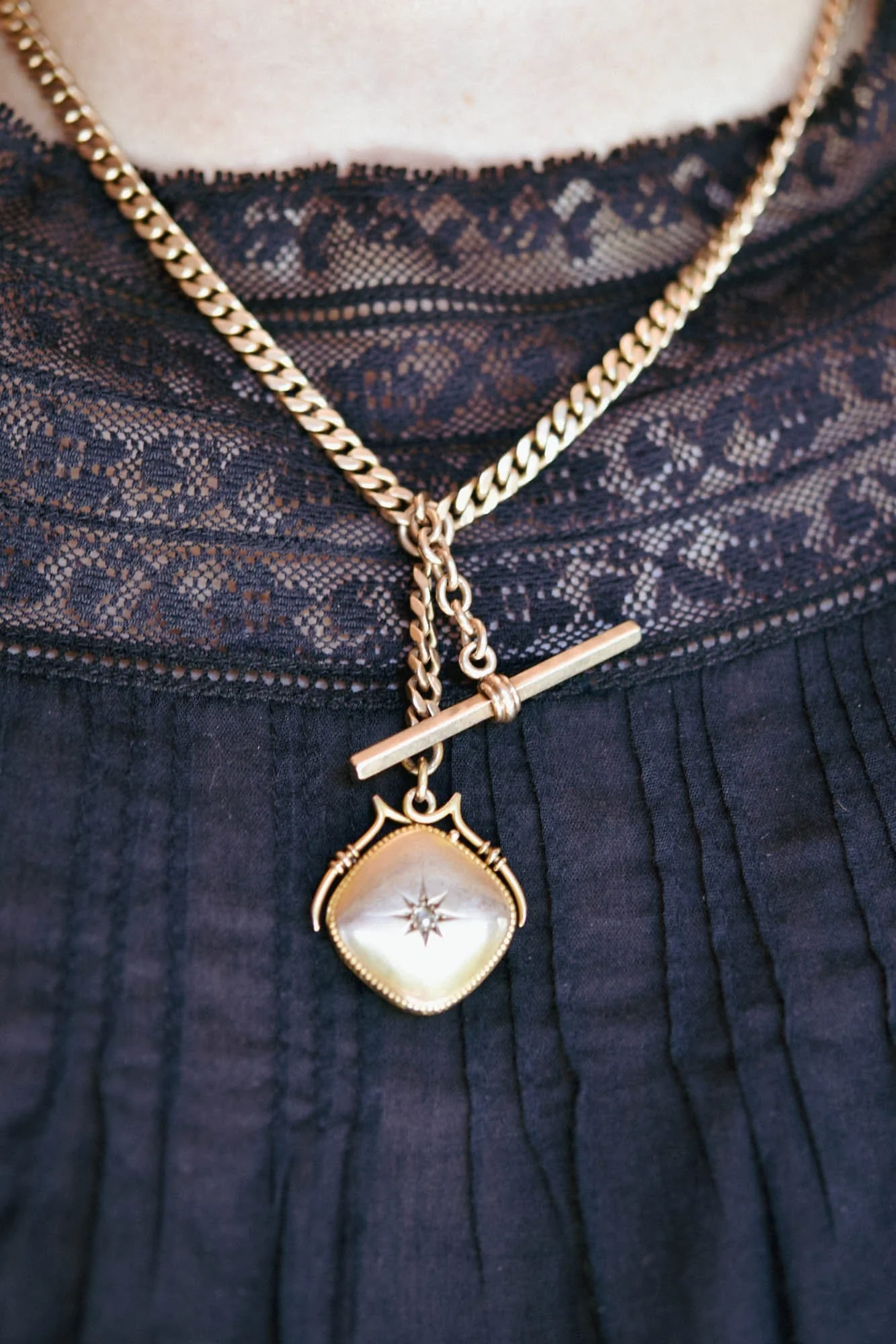 Victorian Gold Albert Chain, Locket & Watch Fob Antique Necklace - Image 6