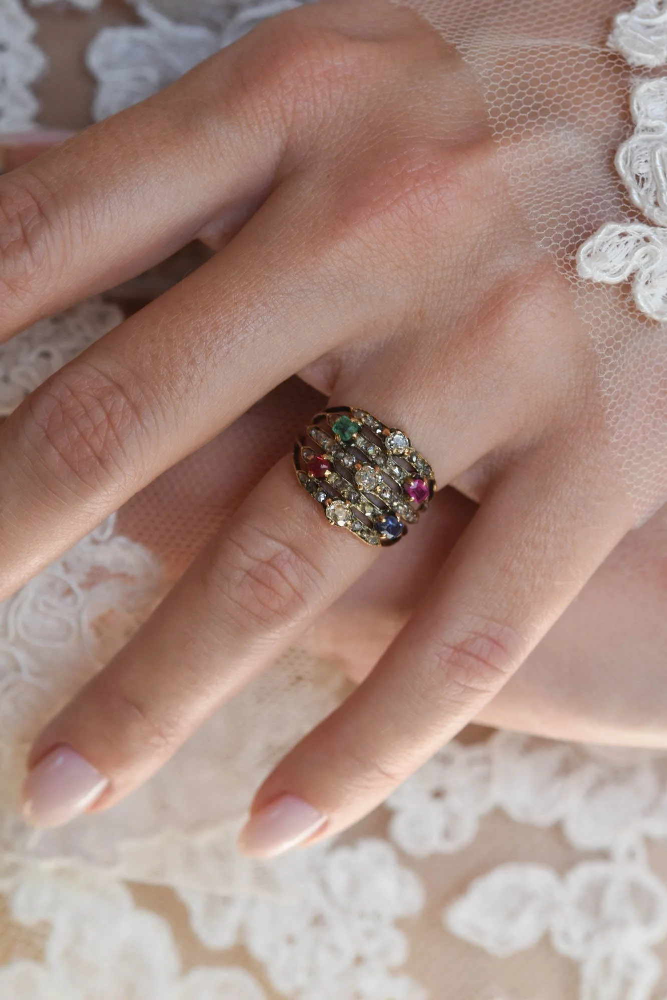 Victorian Multi-Gem Antique Cocktail Ring - Image 2