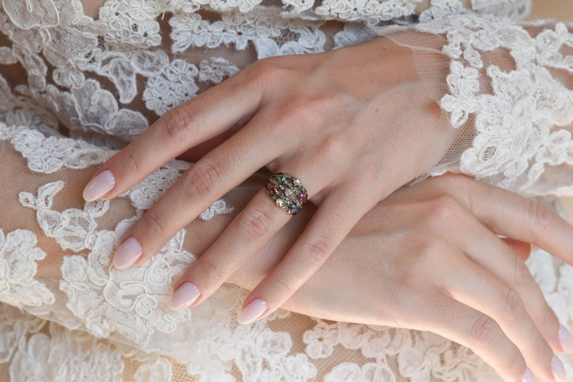 Victorian Multi-Gem Antique Cocktail Ring - Image 3