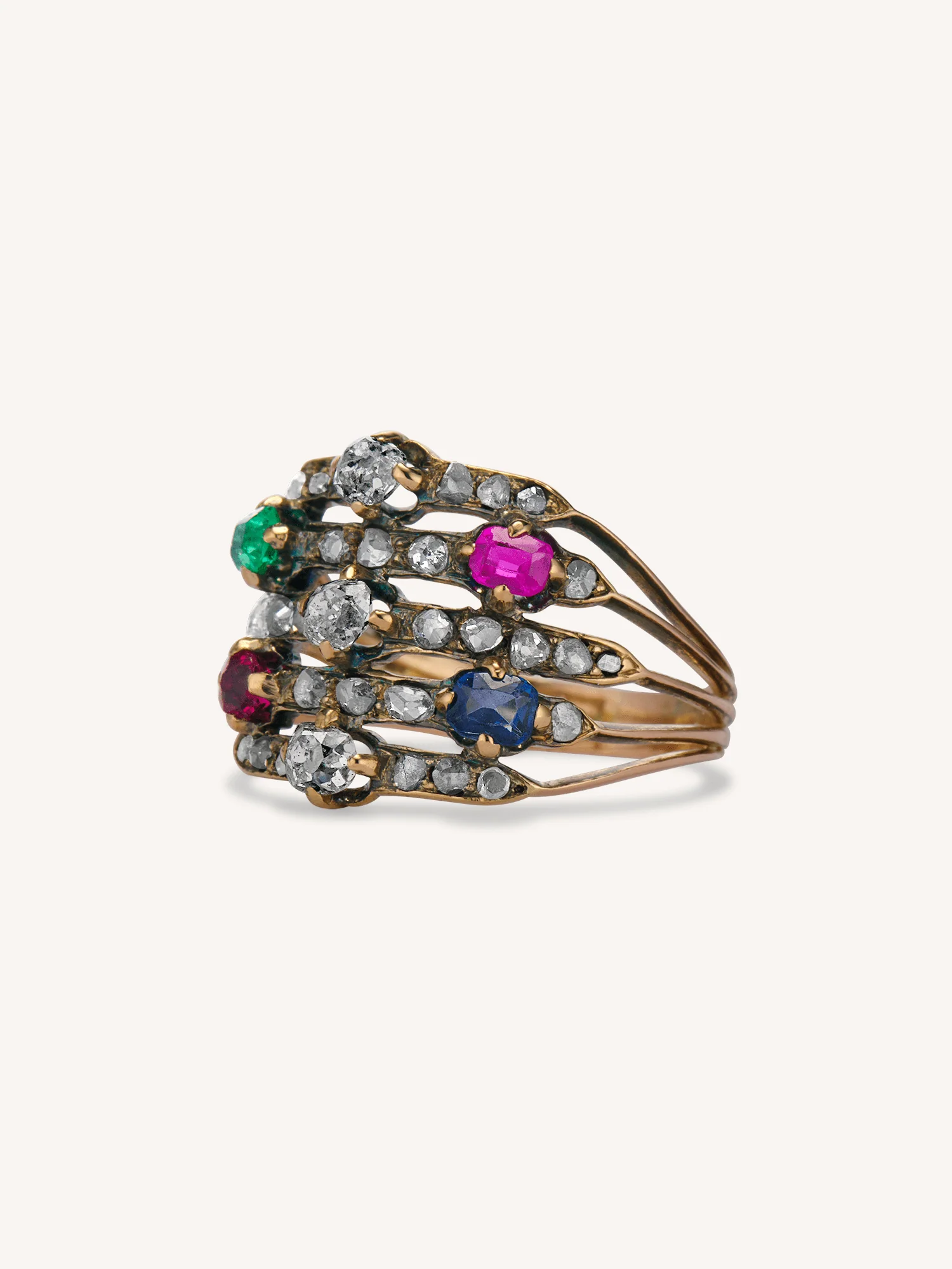 Victorian Multi-Gem Antique Cocktail Ring - Image 4