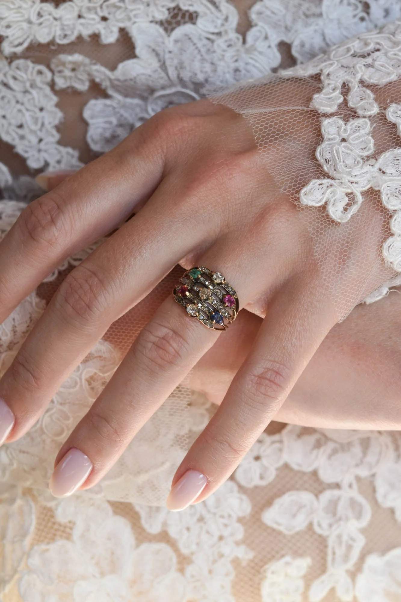 Victorian Multi-Gem Antique Cocktail Ring - Image 7