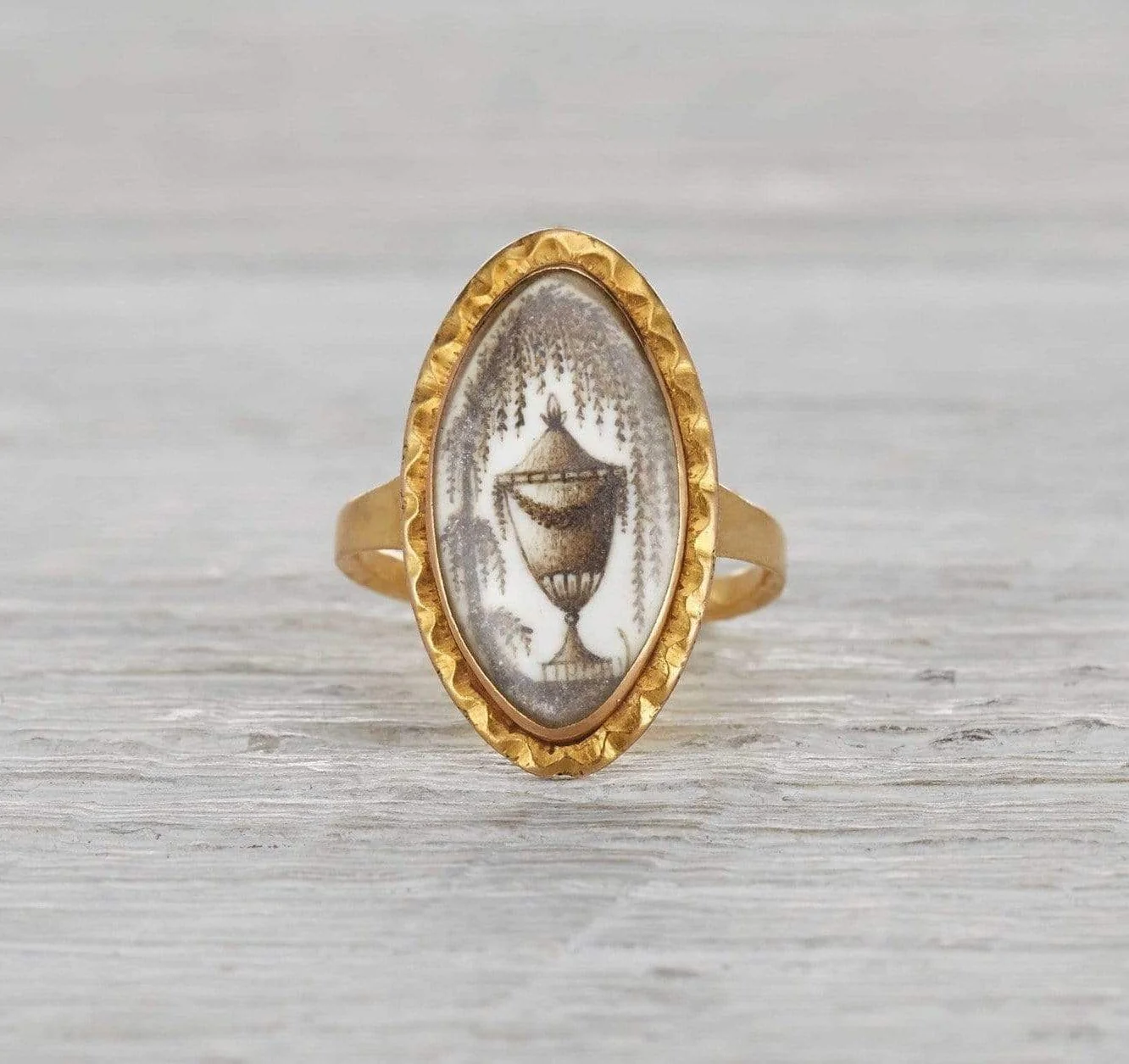 Victorian Navette Urn Motif Mourning Ring - Image 2