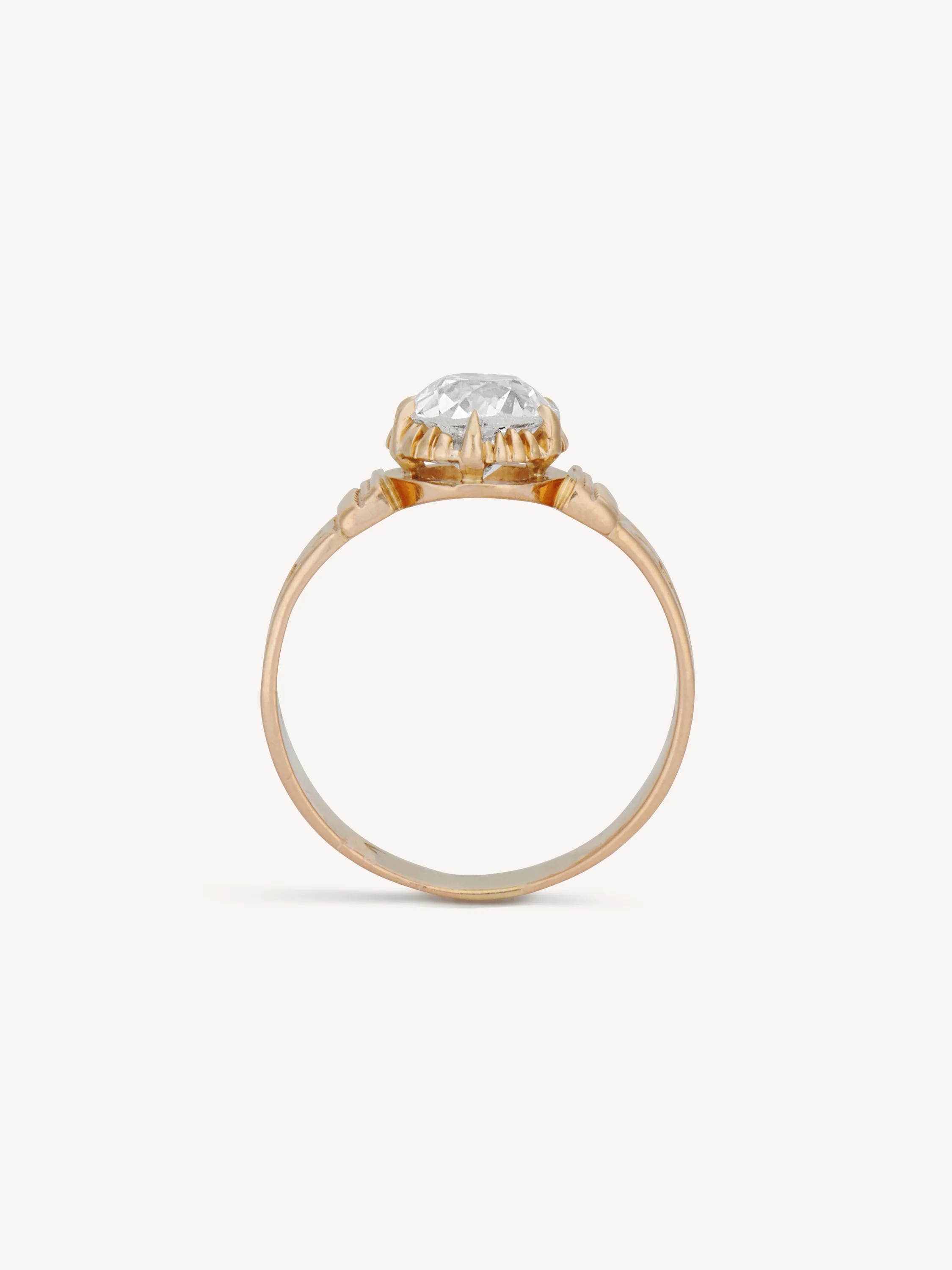 Victorian Old European Cut Diamond Engraved Gold Antique Engagement Ring - Image 8
