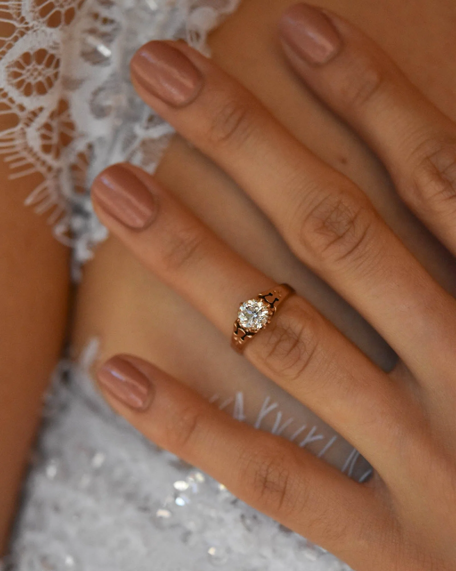 Victorian Old European Cut Diamond Rose Gold Vintage Engagement Ring - Image 2