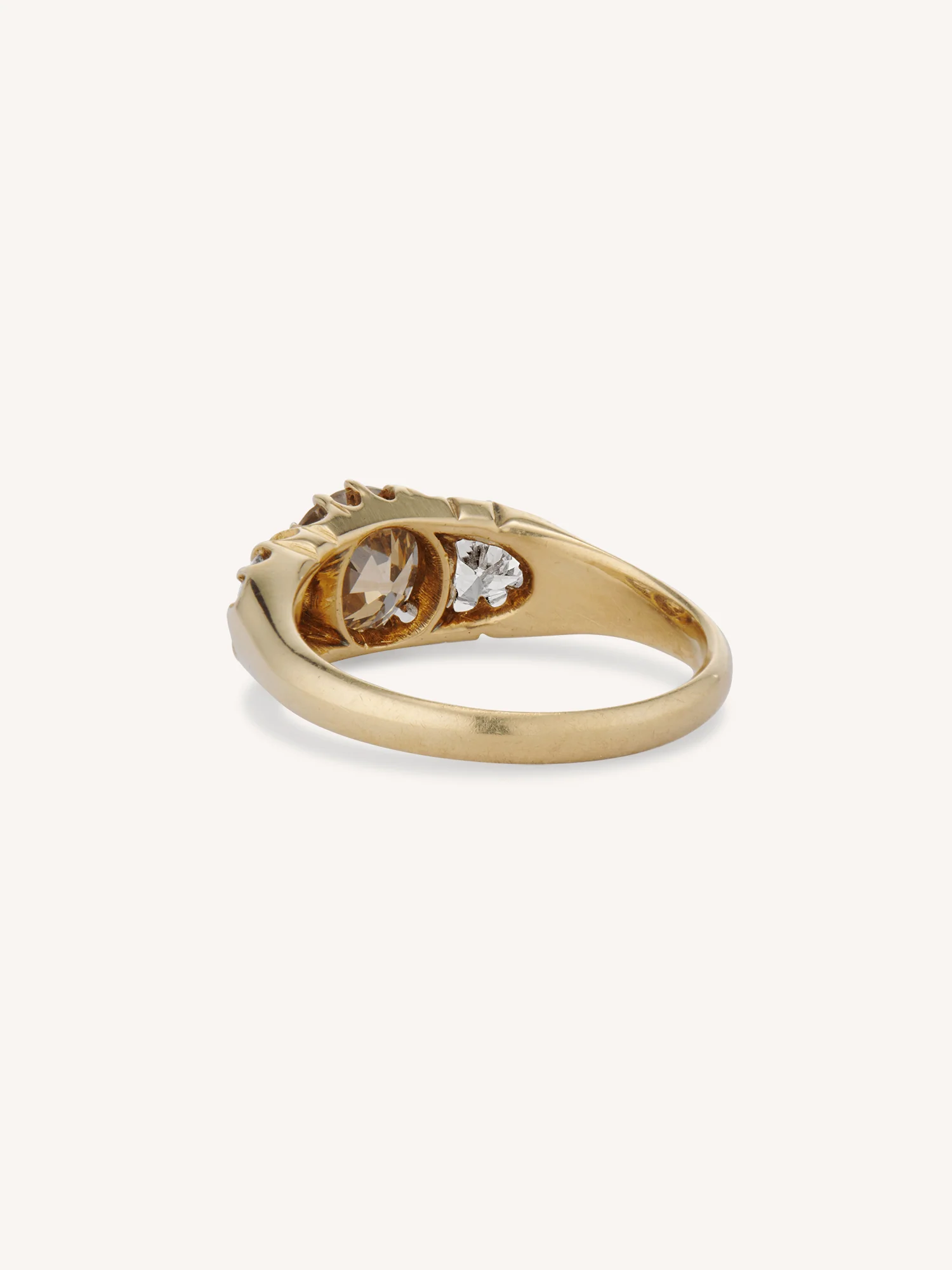 Victorian 1.30 Carat Old European Cut Fancy Brown & White Diamond Three Stone Antique Engagement Ring - Image 5