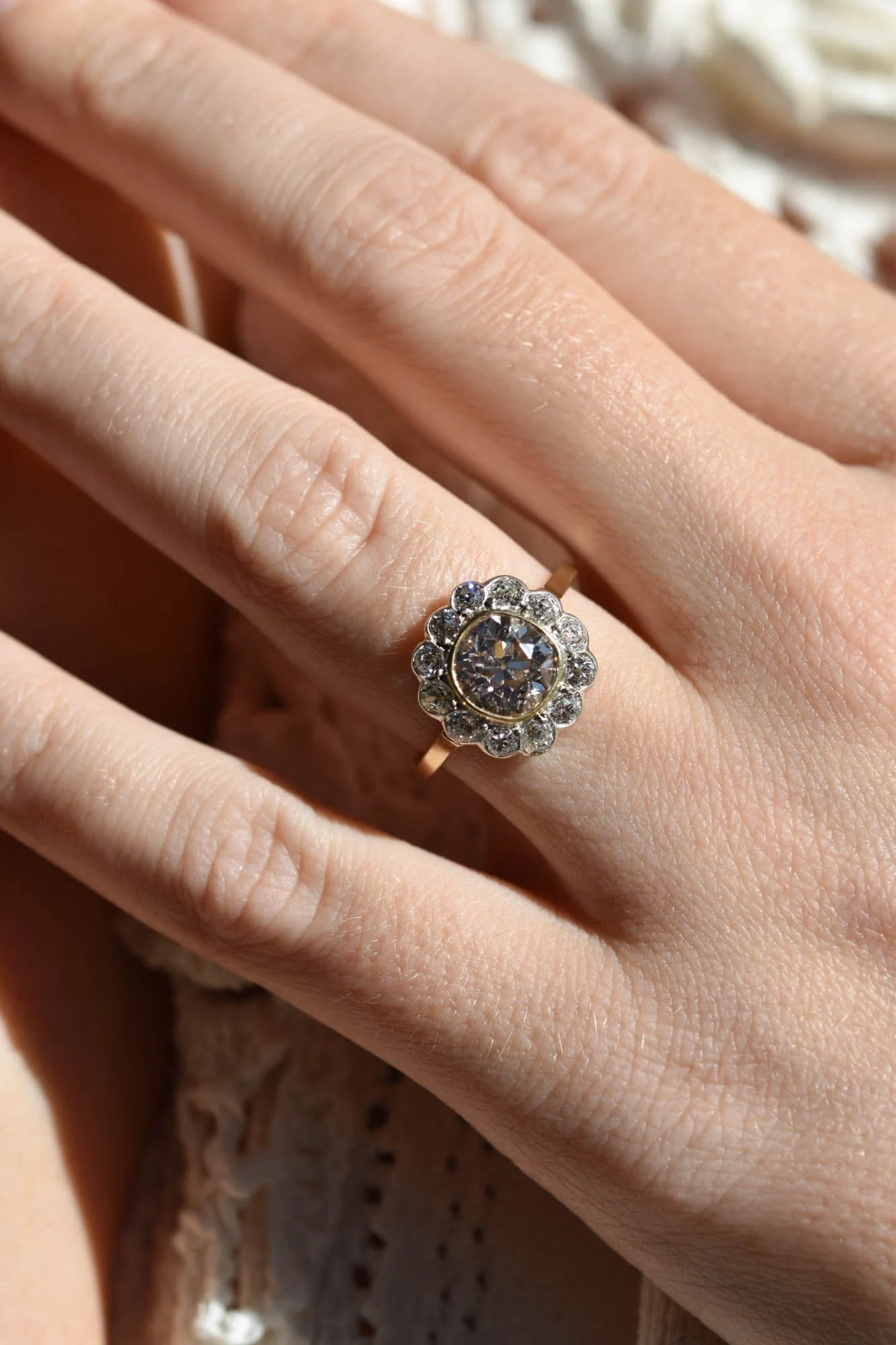 Victorian 1.60 Carat Old Mine Cut Brown Diamond Cluster Antique Engagement Ring - Image 2