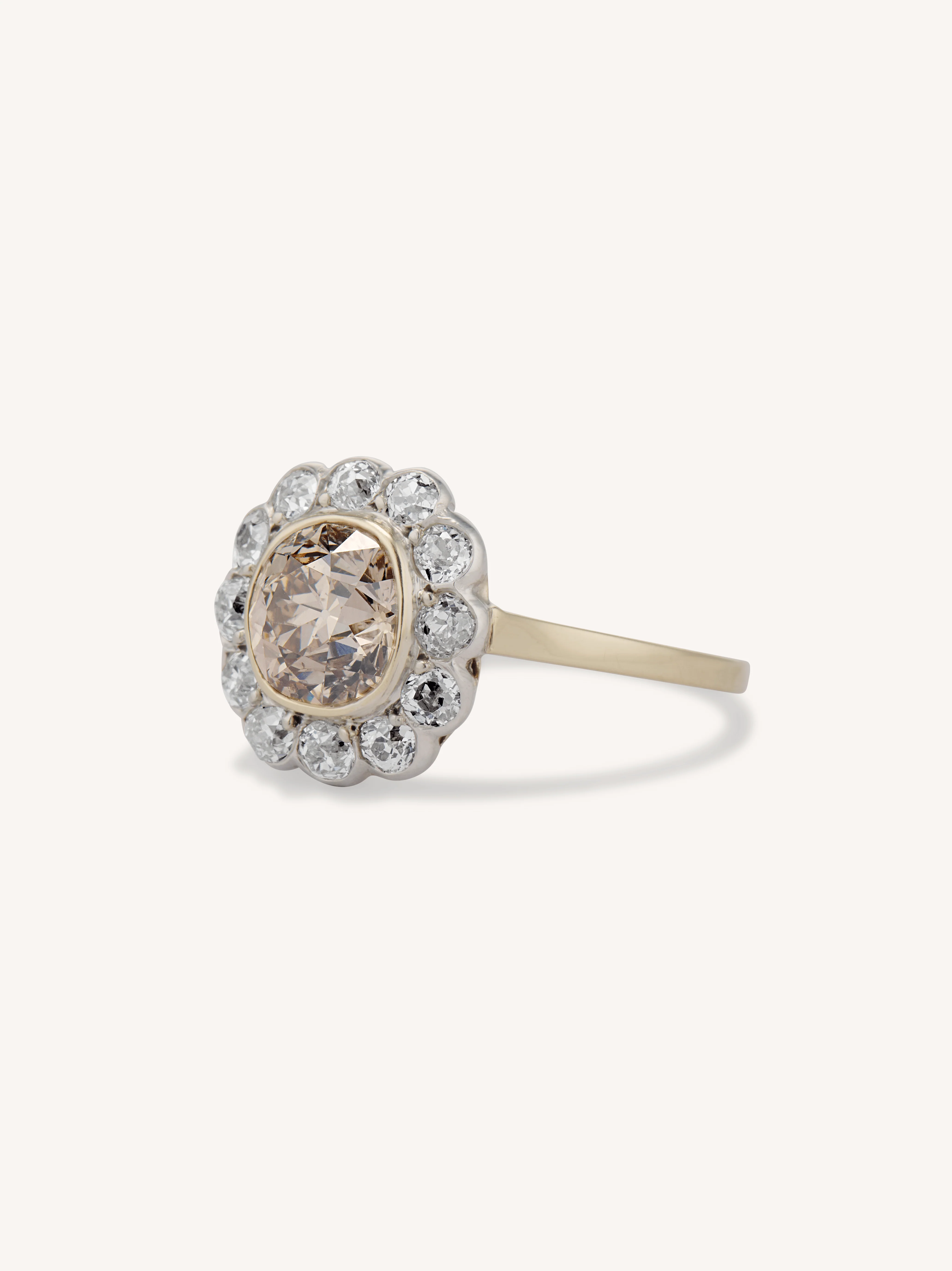 Victorian 1.60 Carat Old Mine Cut Brown Diamond Cluster Antique Engagement Ring - Image 4