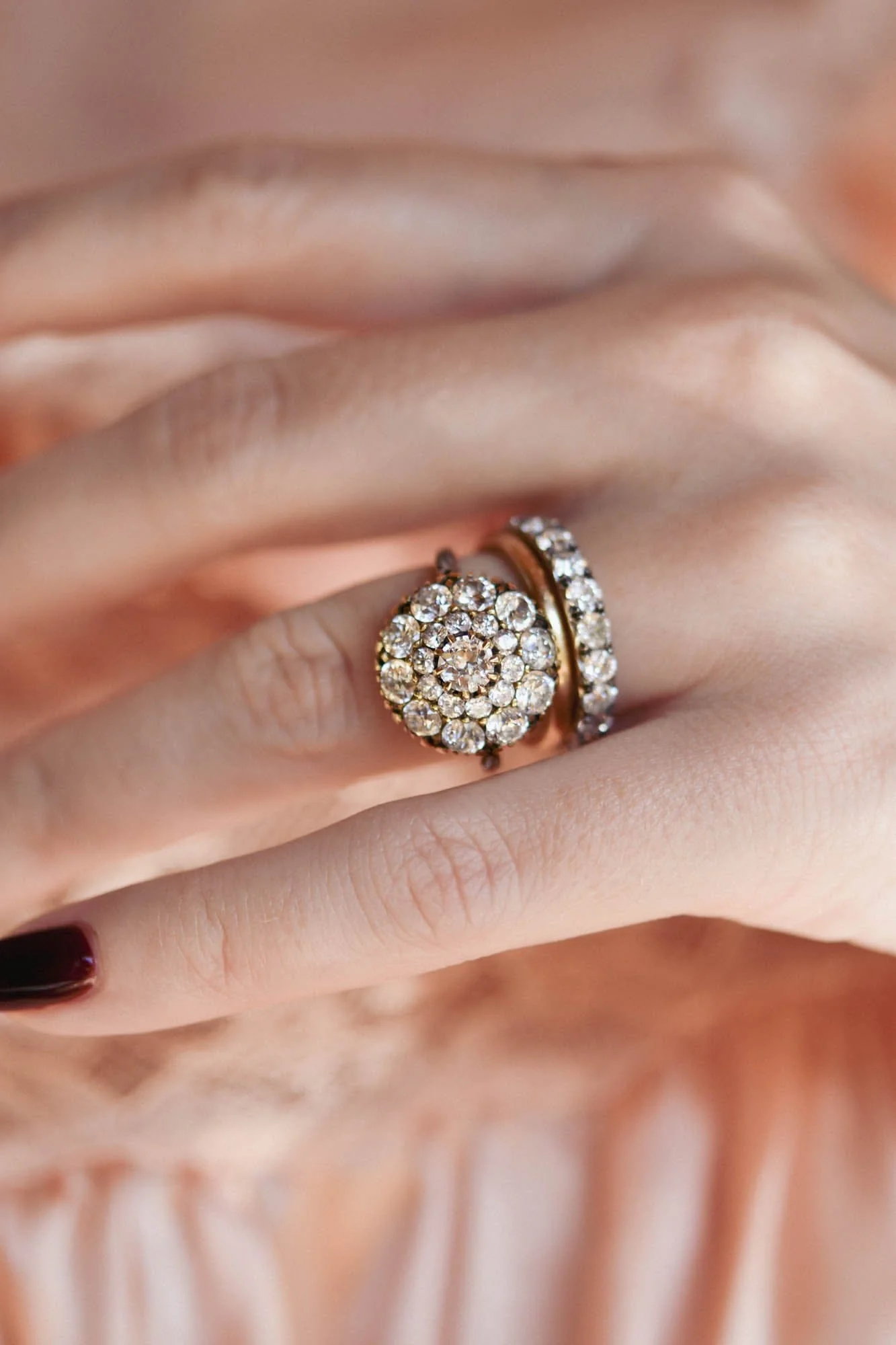 Late Victorian Old Mine Cut Diamond Cluster Antique Engagement Ring - Image 2