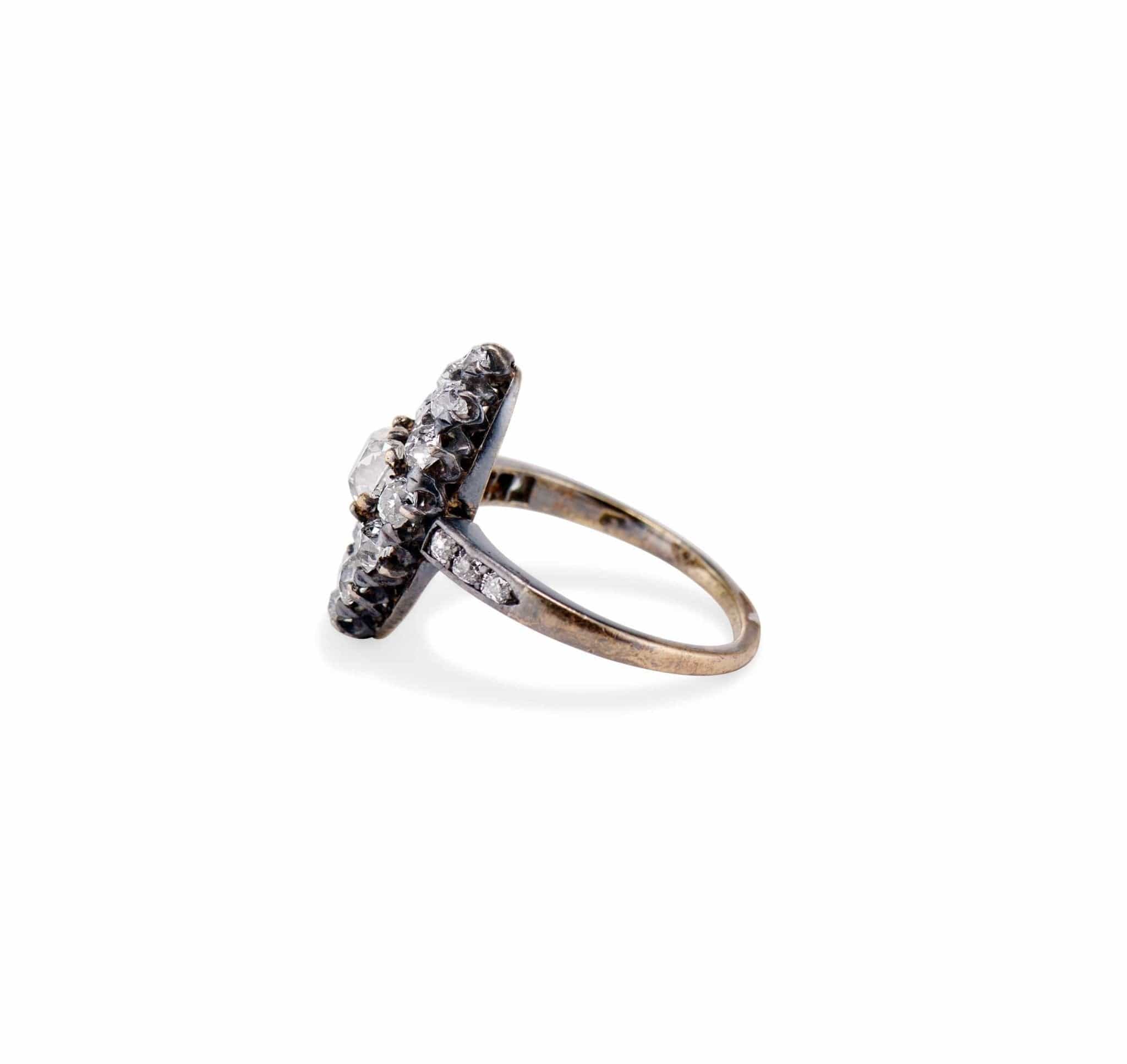 Victorian .50 Old Mine Cut Diamond Cluster Navette Ring - Image 3