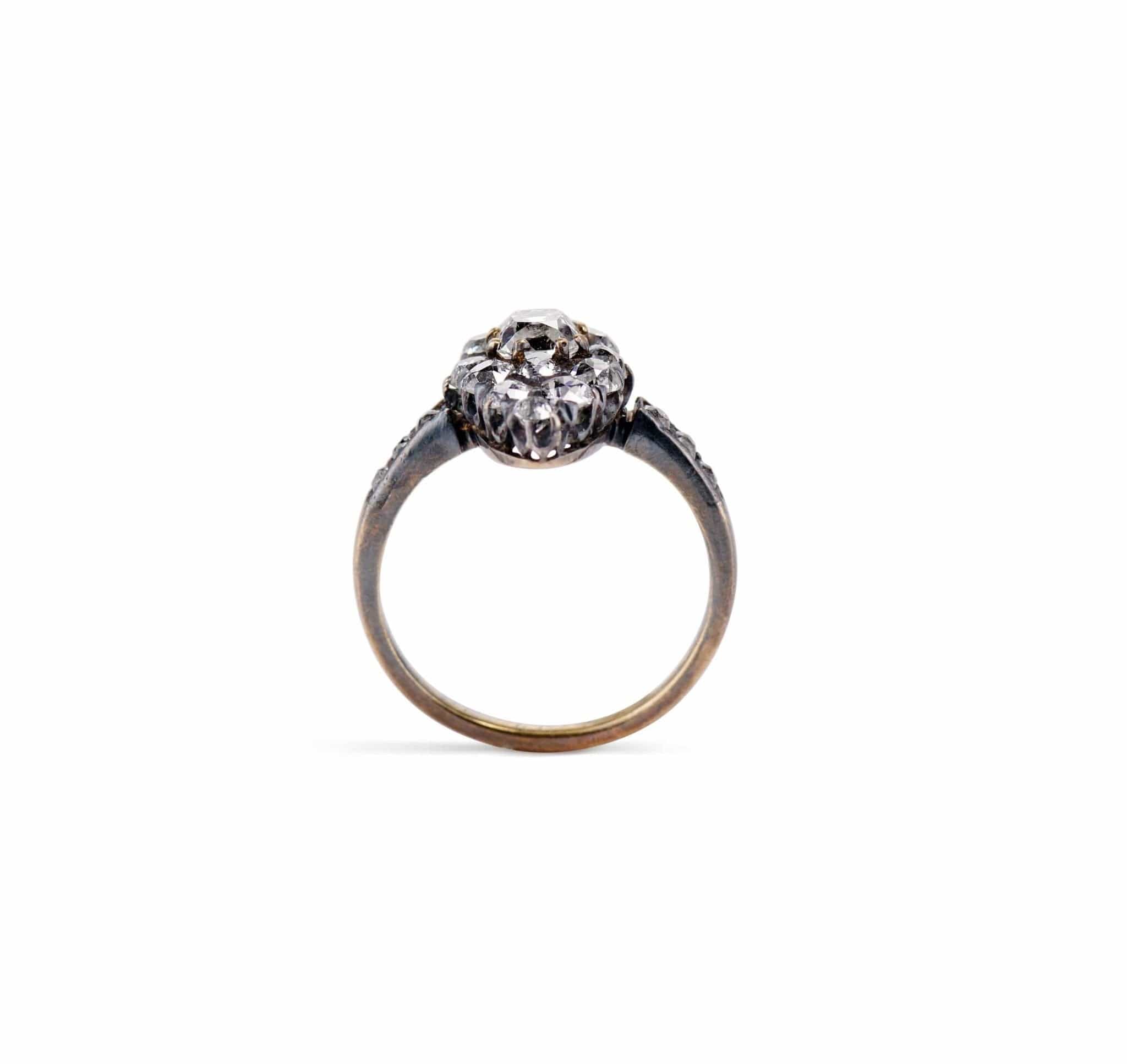 Victorian .50 Old Mine Cut Diamond Cluster Navette Ring - Image 4