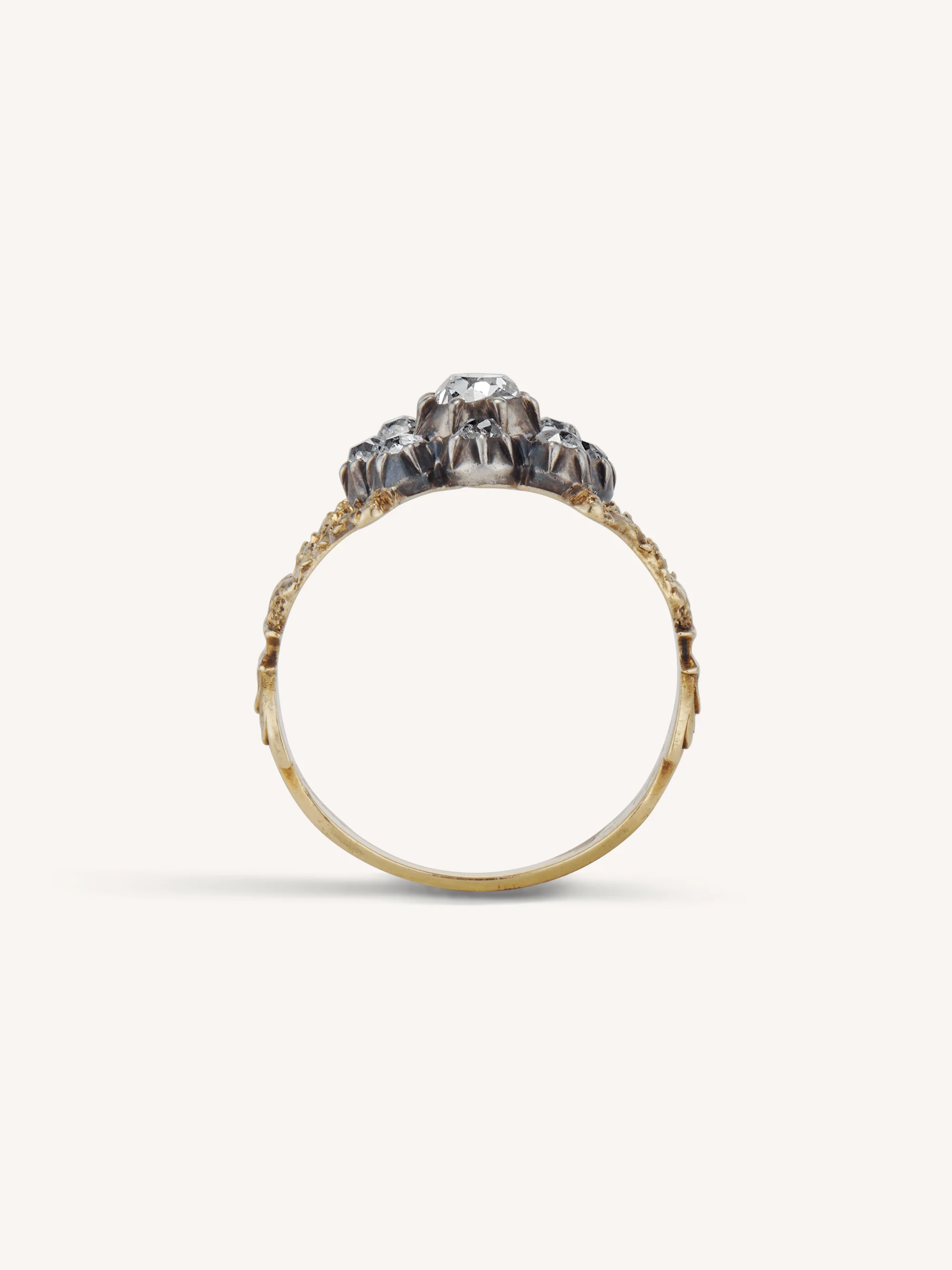 Victorian Late 19th Century Old Mine Cushion Cut Diamond Cluster Ring - Image 5