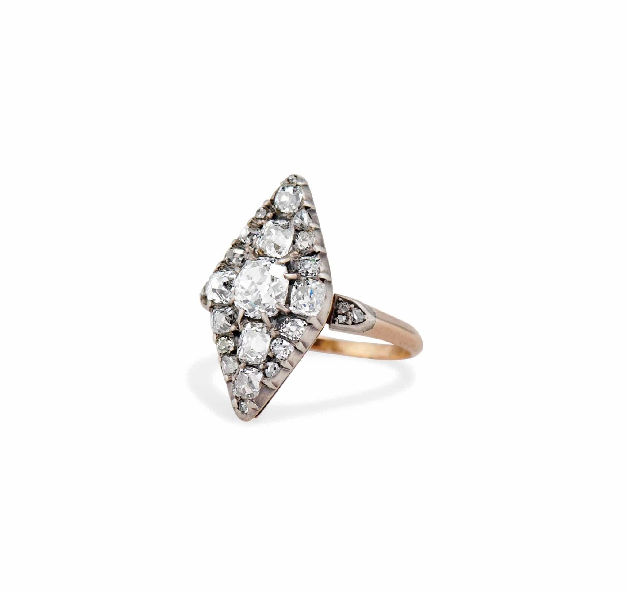 Edwardian Old-Mine Diamond Navette Ring - Image 2